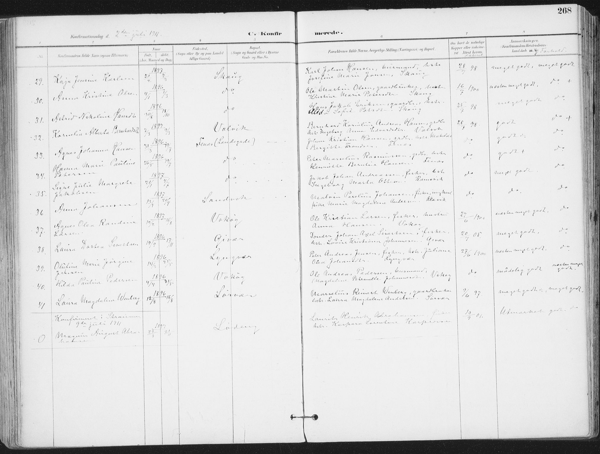 Ministerialprotokoller, klokkerbøker og fødselsregistre - Nordland, AV/SAT-A-1459/802/L0055: Parish register (official) no. 802A02, 1894-1915, p. 268