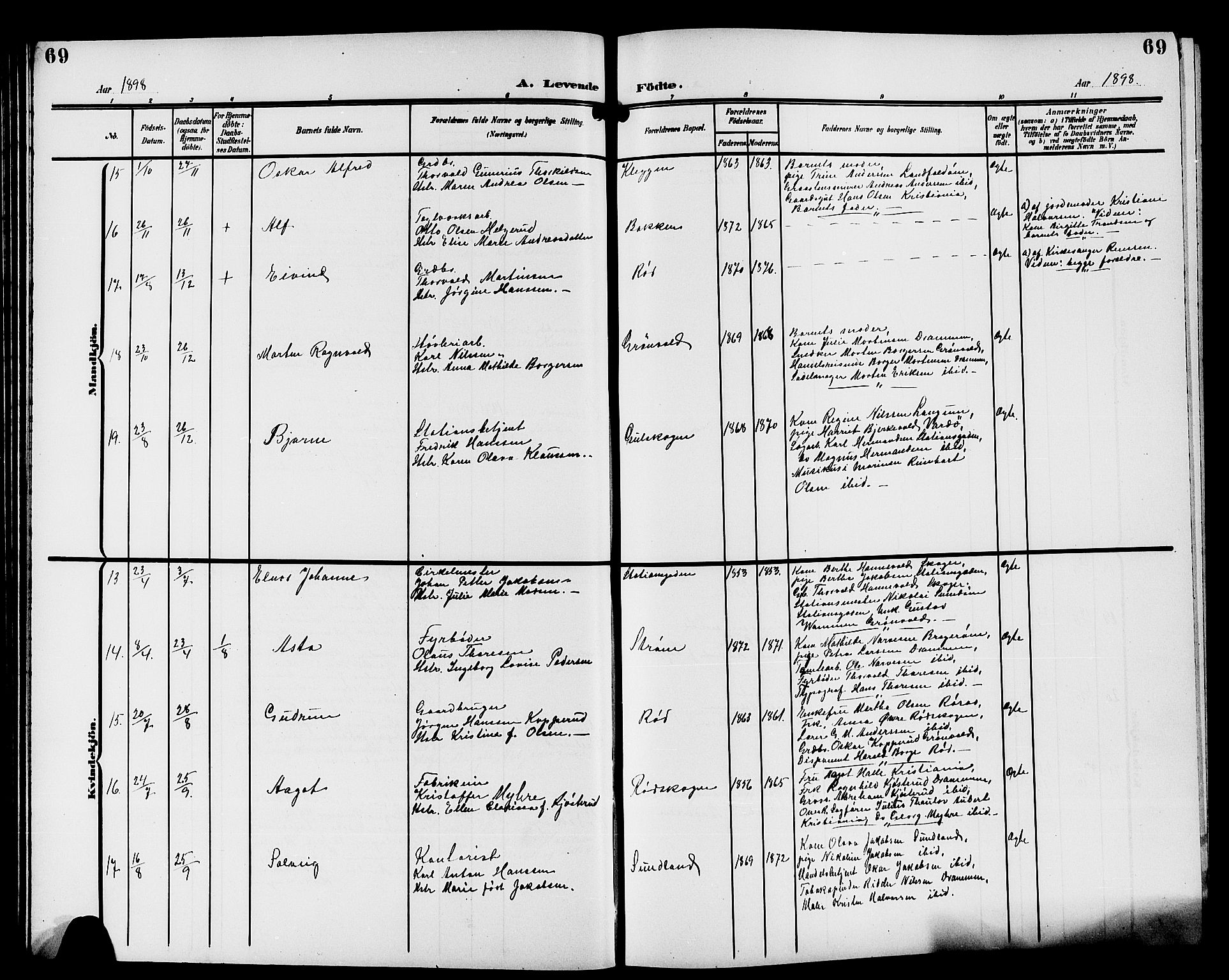 Strømsgodset kirkebøker, SAKO/A-324/G/Ga/L0002: Parish register (copy) no. 2, 1885-1910, p. 69