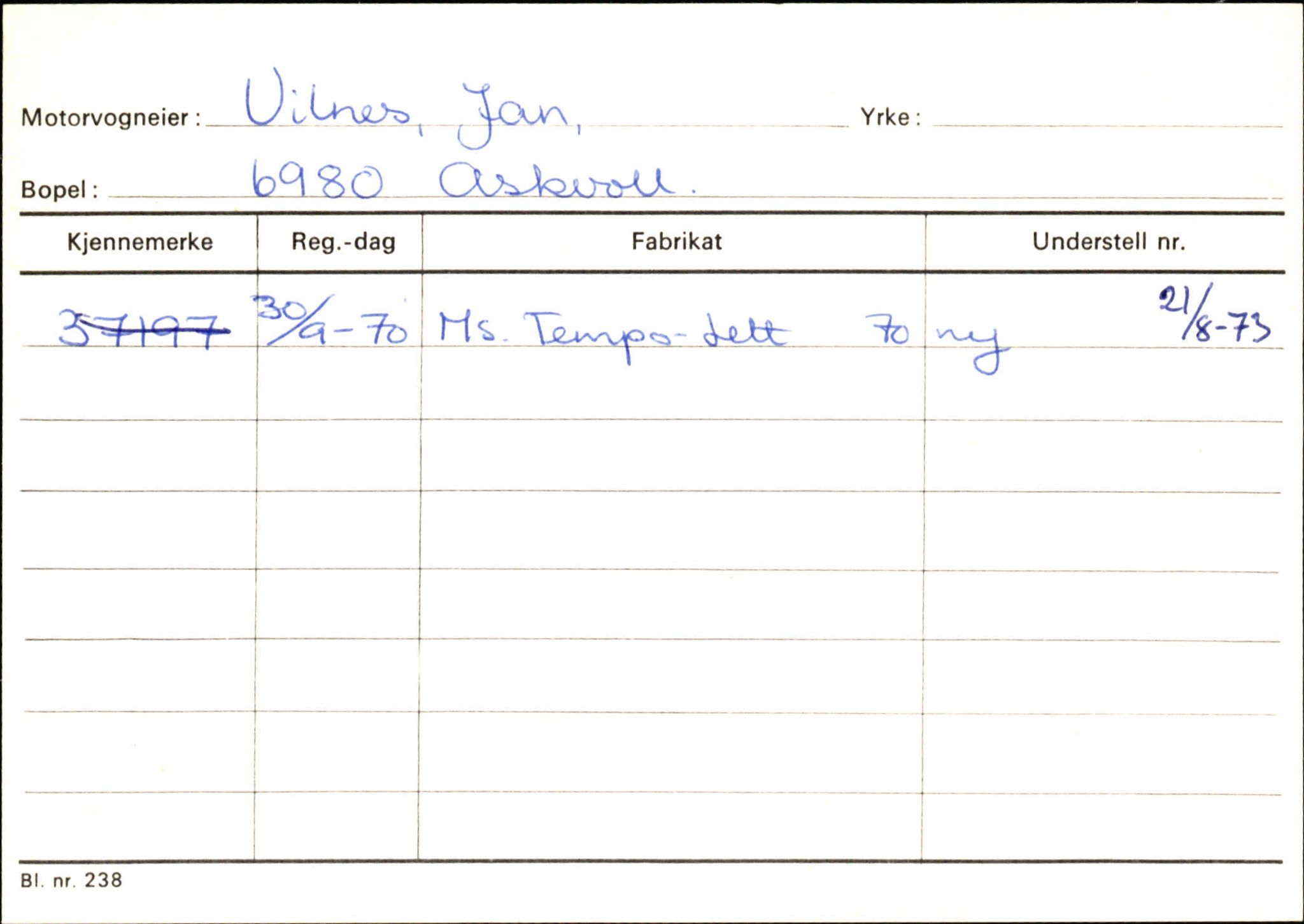 Statens vegvesen, Sogn og Fjordane vegkontor, AV/SAB-A-5301/4/F/L0132: Eigarregister Askvoll A-Å. Balestrand A-Å, 1945-1975, p. 1414