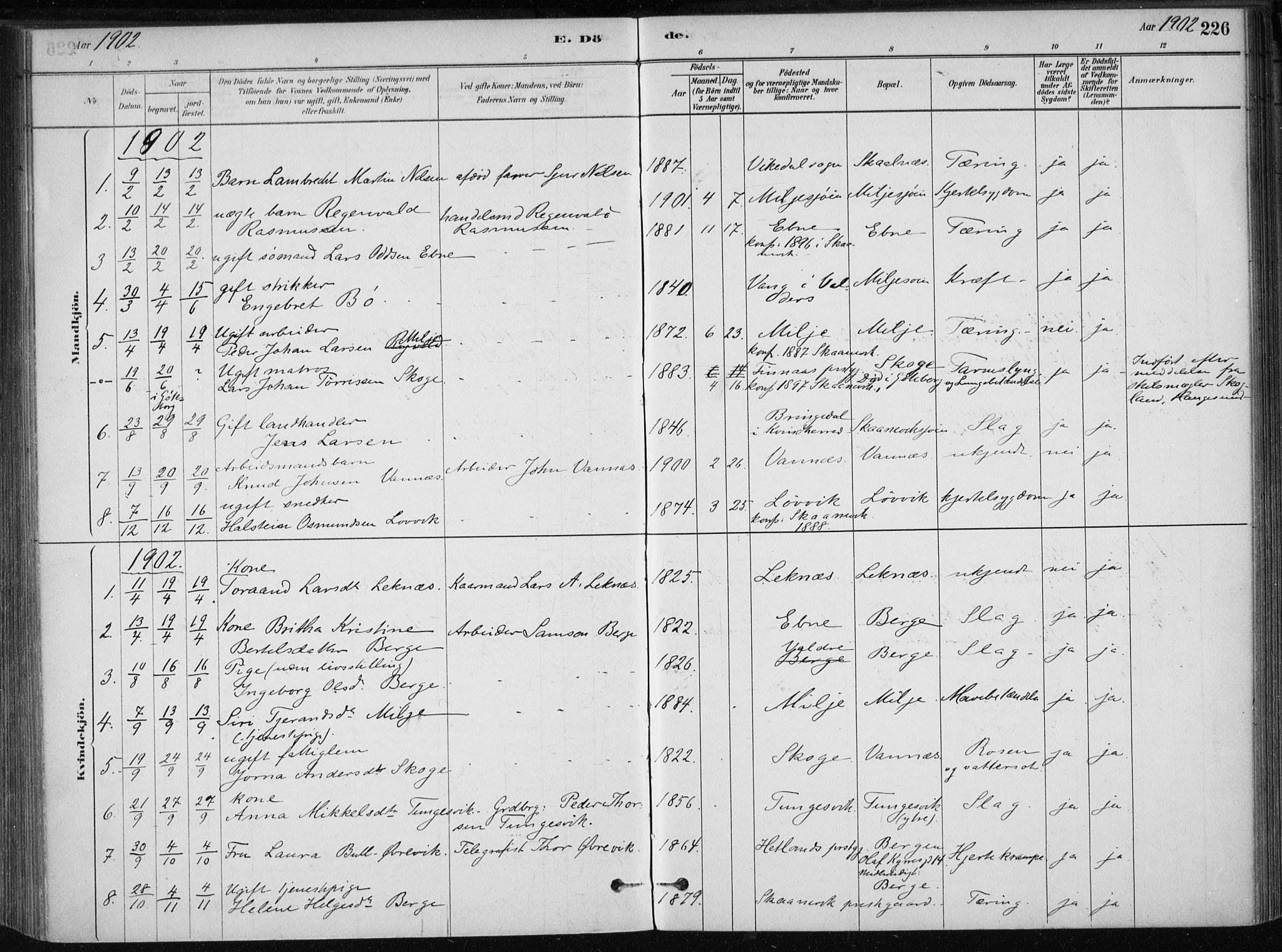Skånevik sokneprestembete, SAB/A-77801/H/Haa: Parish register (official) no. B 1, 1879-1914, p. 226