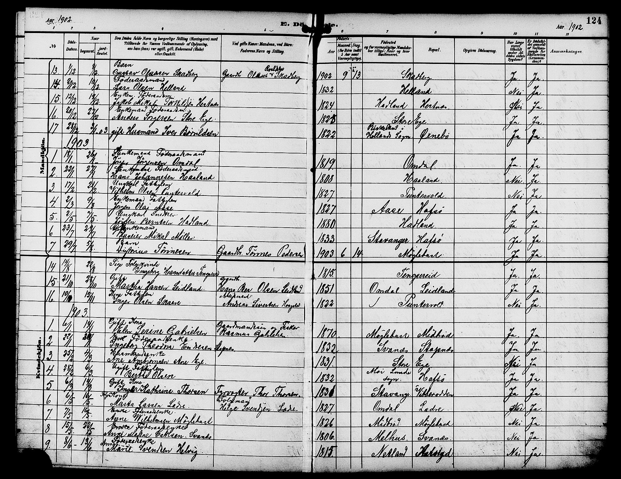 Eigersund sokneprestkontor, AV/SAST-A-101807/S09/L0009: Parish register (copy) no. B 9, 1893-1907, p. 124