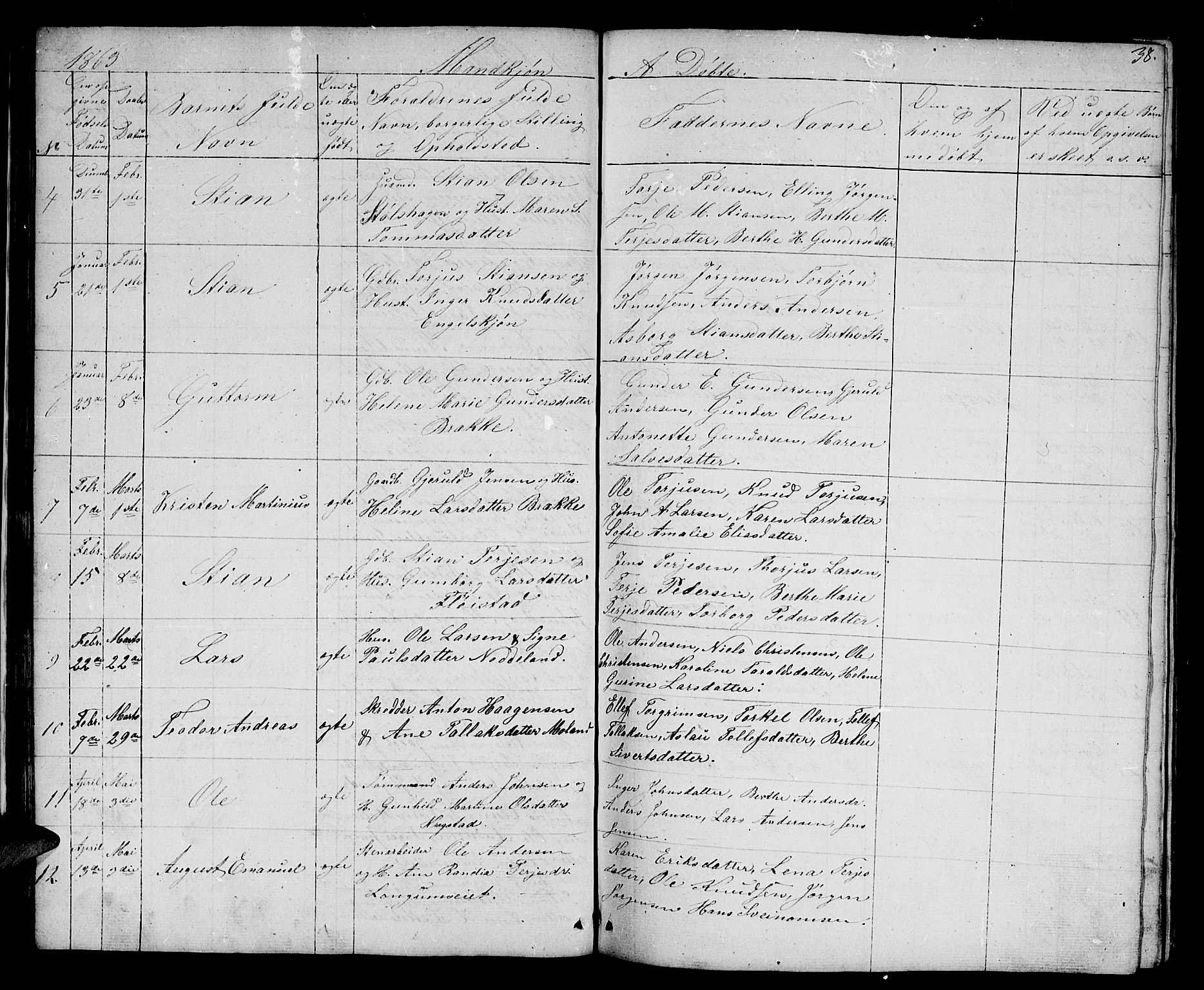 Austre Moland sokneprestkontor, AV/SAK-1111-0001/F/Fb/Fba/L0001: Parish register (copy) no. B 1, 1842-1868, p. 38