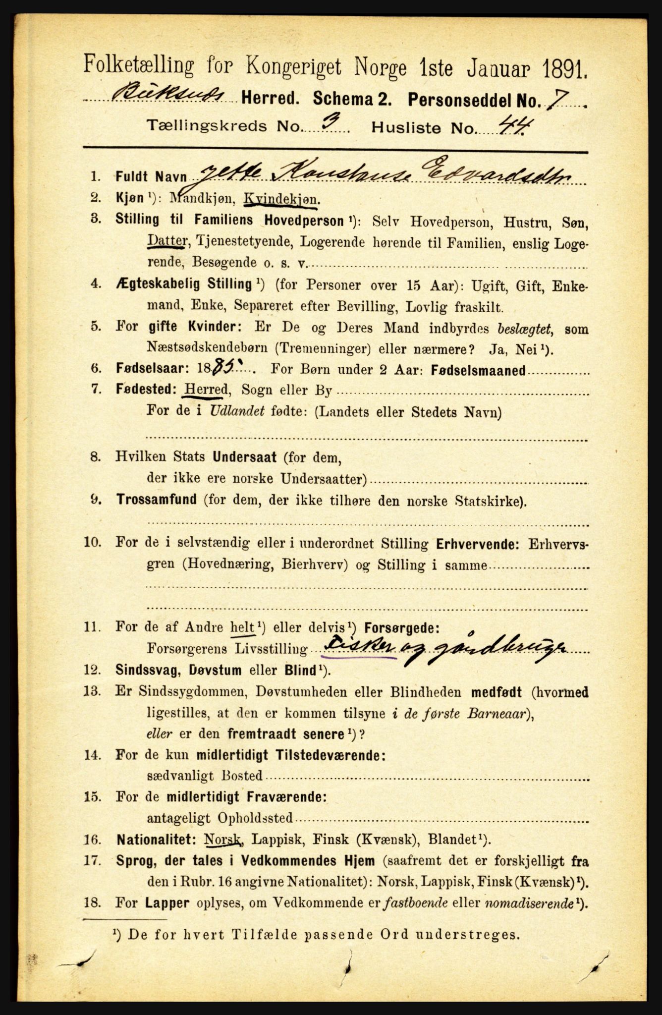 RA, 1891 census for 1860 Buksnes, 1891, p. 2484