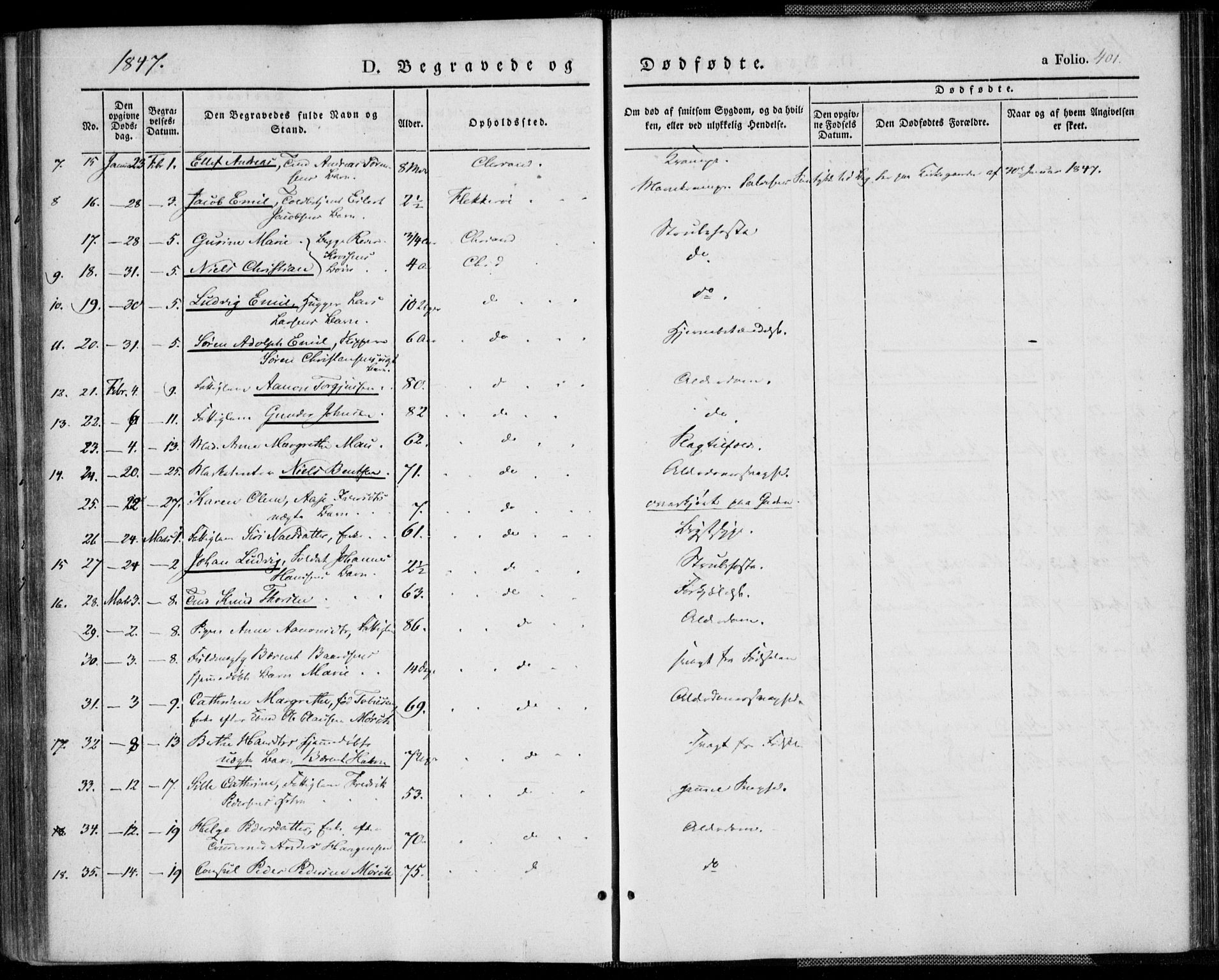 Kristiansand domprosti, SAK/1112-0006/F/Fa/L0013: Parish register (official) no. A 13, 1842-1851, p. 401