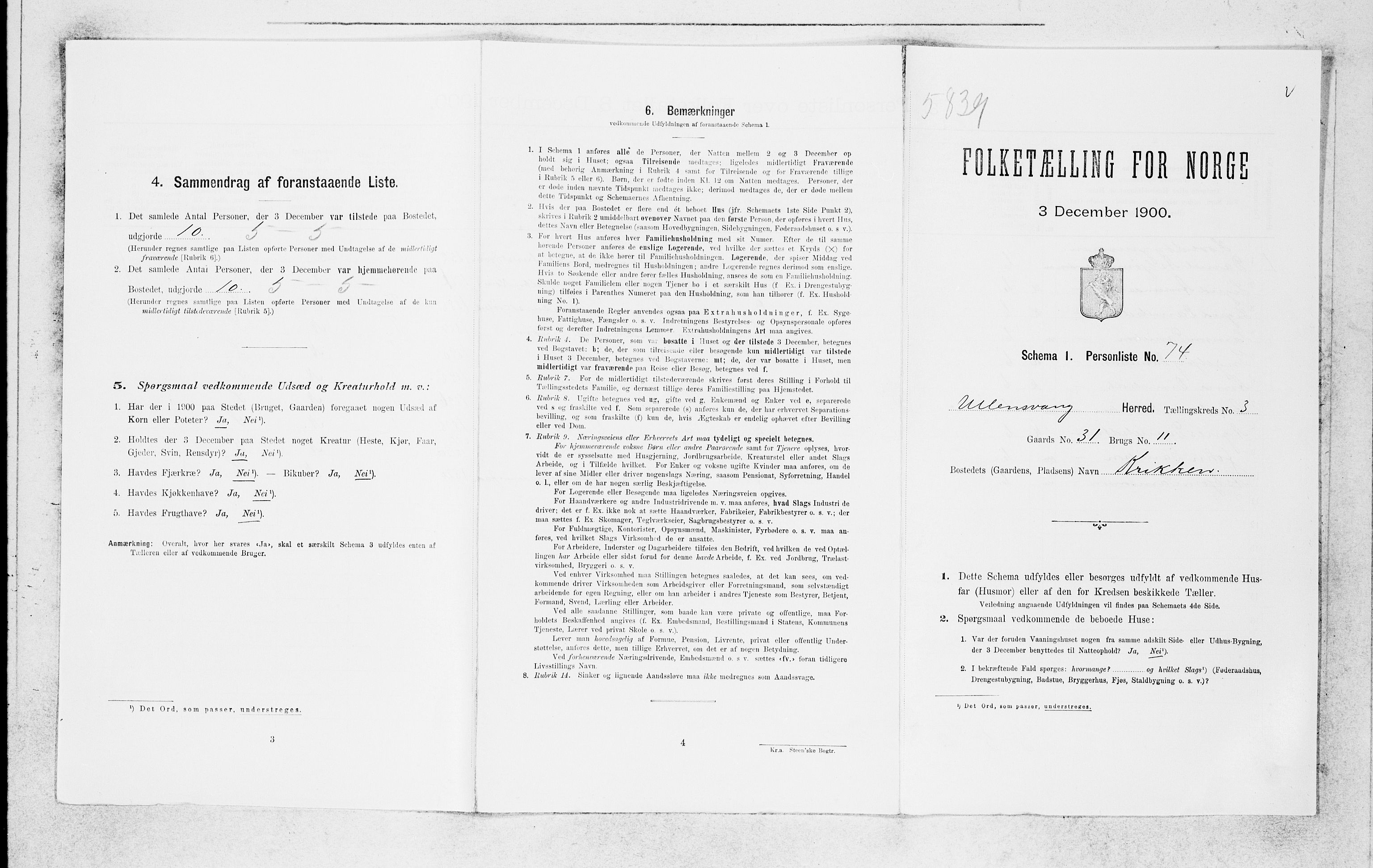 SAB, 1900 census for Ullensvang, 1900, p. 483