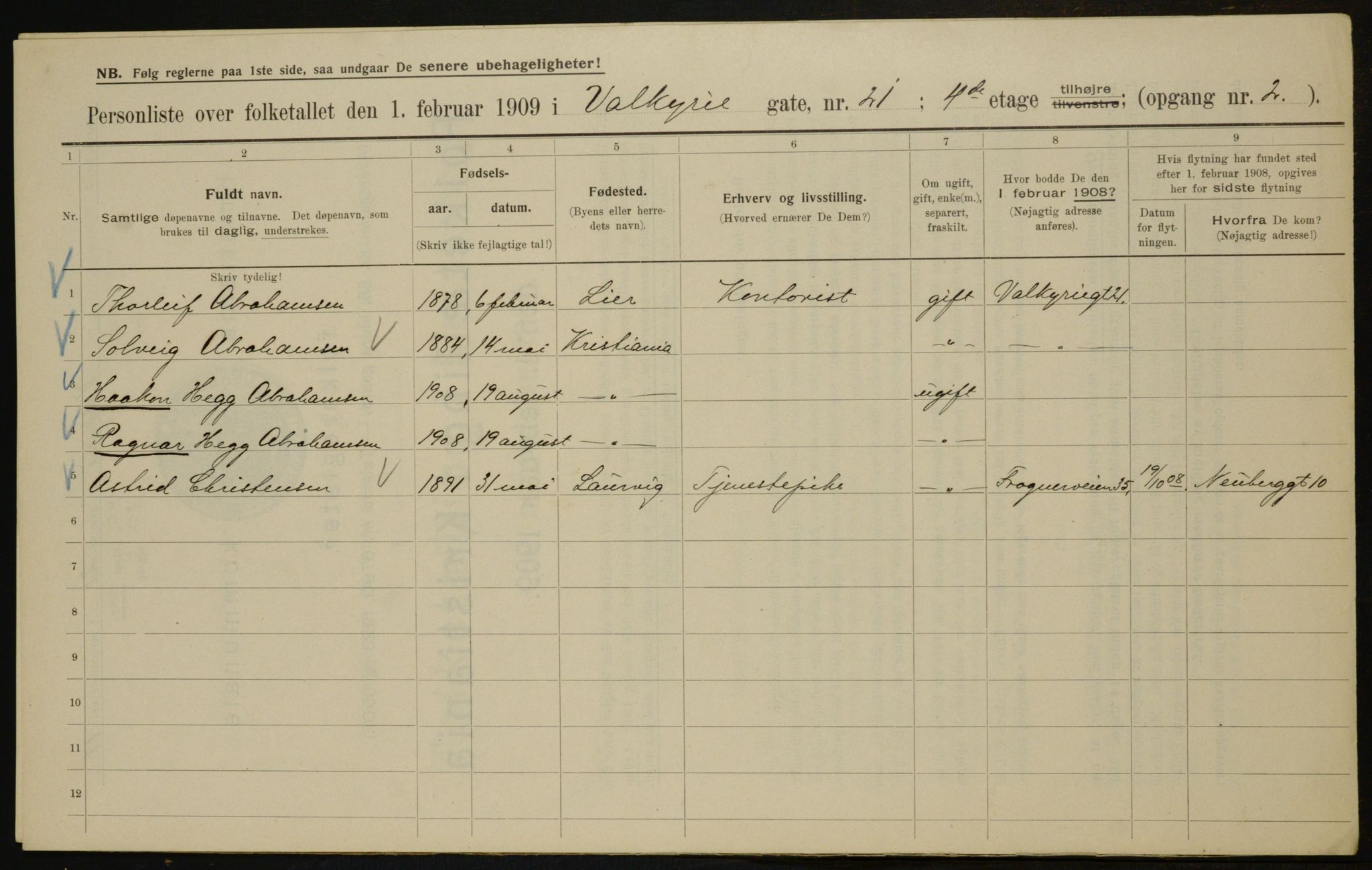 OBA, Municipal Census 1909 for Kristiania, 1909, p. 110537