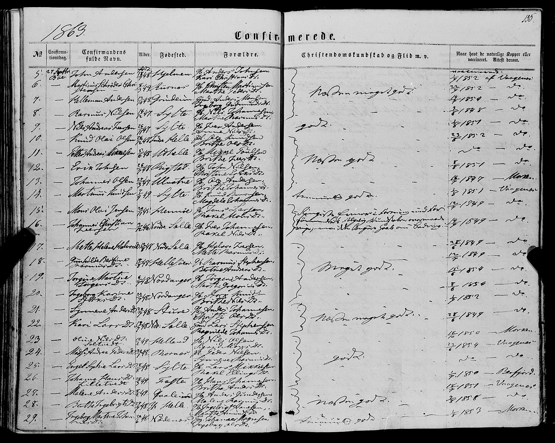 Manger sokneprestembete, AV/SAB-A-76801/H/Haa: Parish register (official) no. A 7, 1860-1870, p. 155