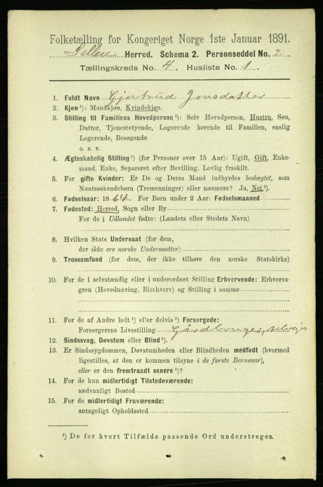 RA, 1891 census for 1664 Selbu, 1891, p. 1064