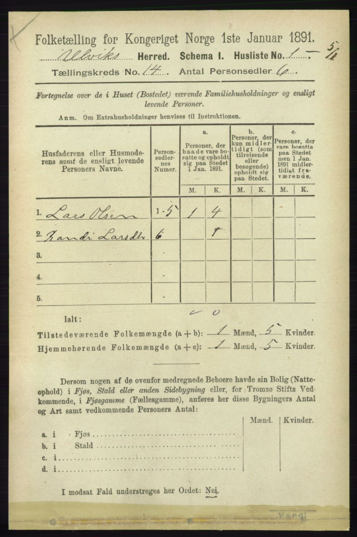 RA, 1891 census for 1233 Ulvik, 1891, p. 4207