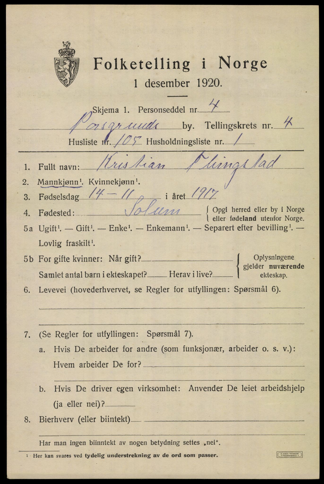 SAKO, 1920 census for Porsgrunn, 1920, p. 19929
