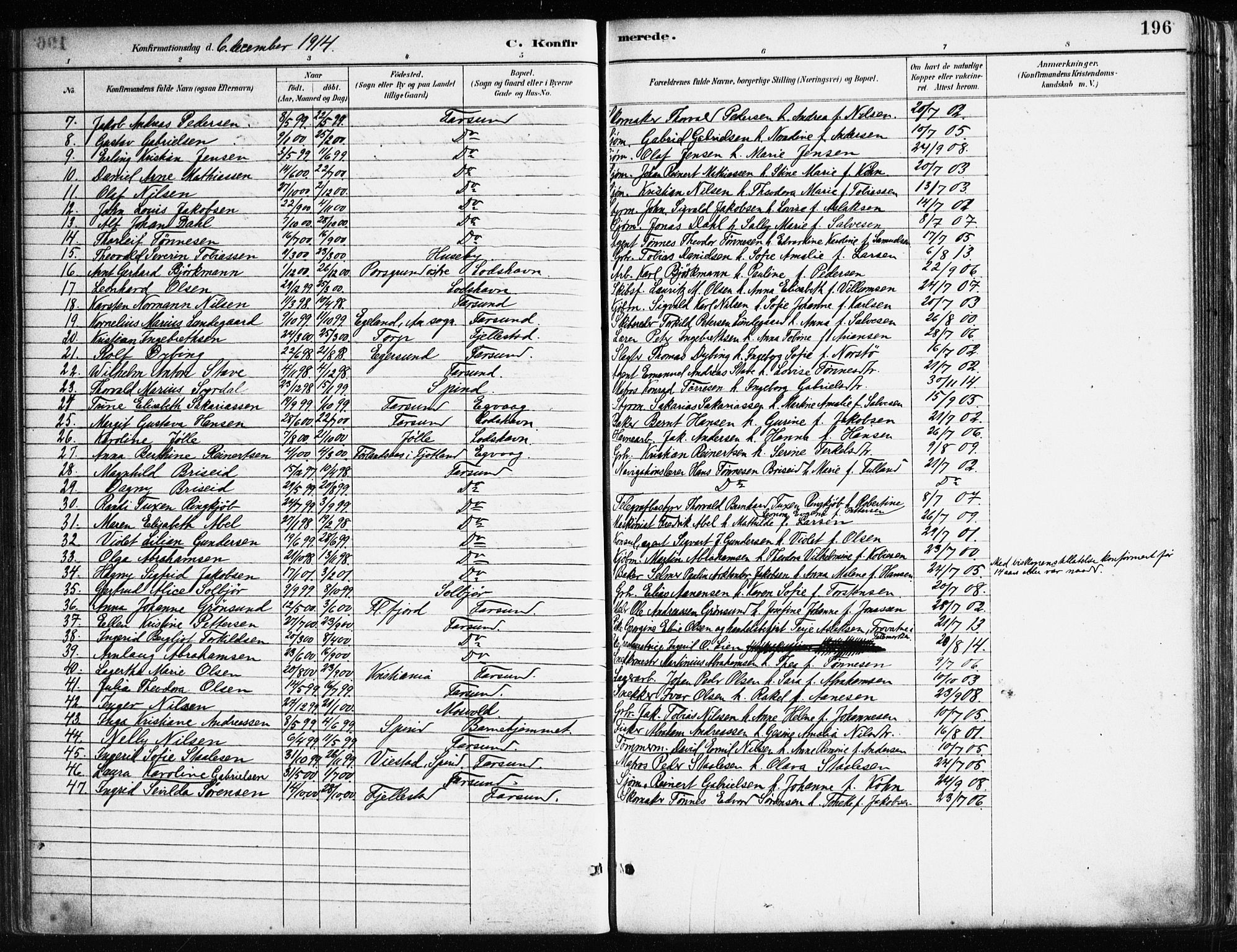 Farsund sokneprestkontor, AV/SAK-1111-0009/F/Fa/L0006: Parish register (official) no. A 6, 1887-1920, p. 196