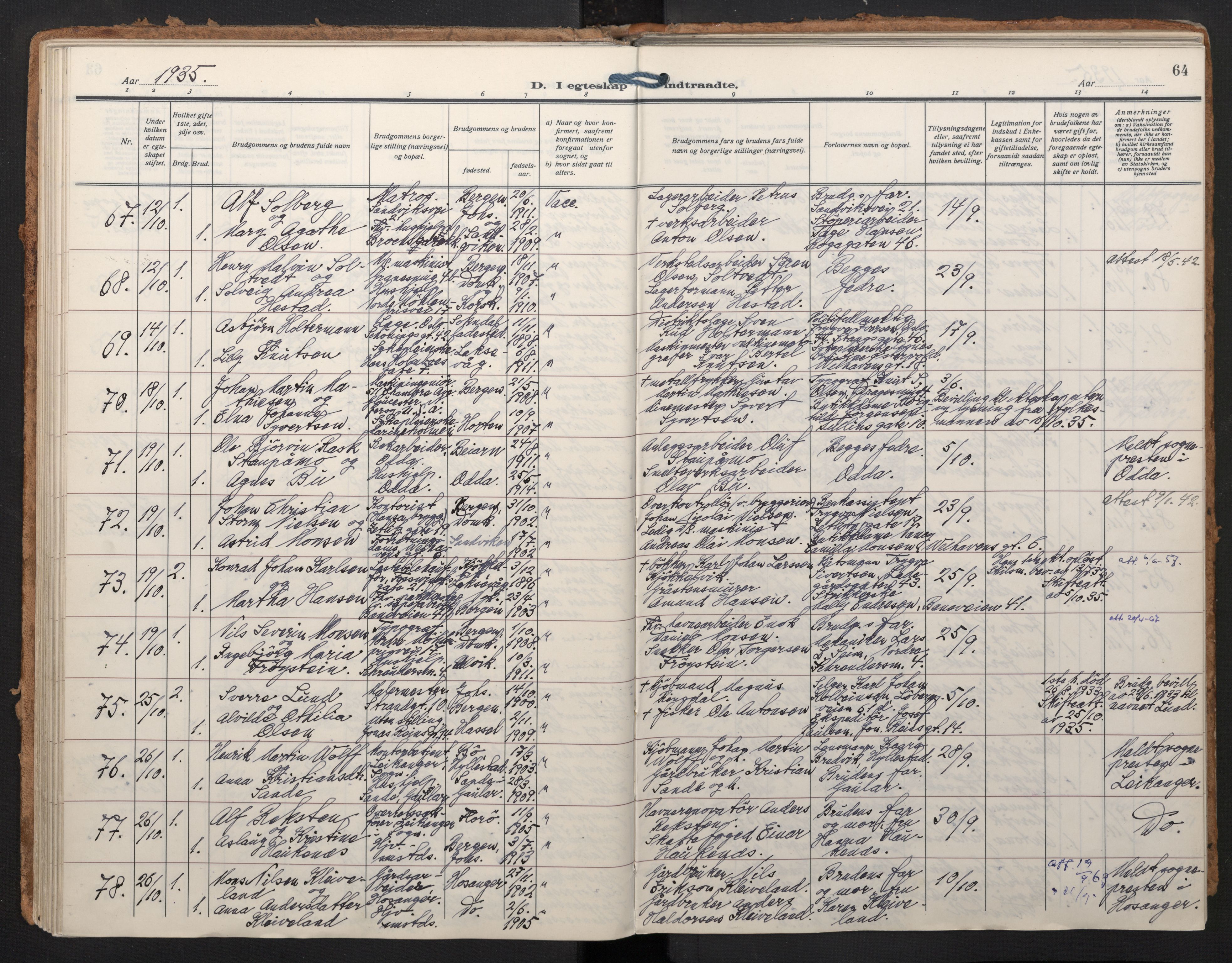 Johanneskirken sokneprestembete, SAB/A-76001/H/Haa/L0014: Parish register (official) no. D 3, 1929-1949, p. 63b-64a