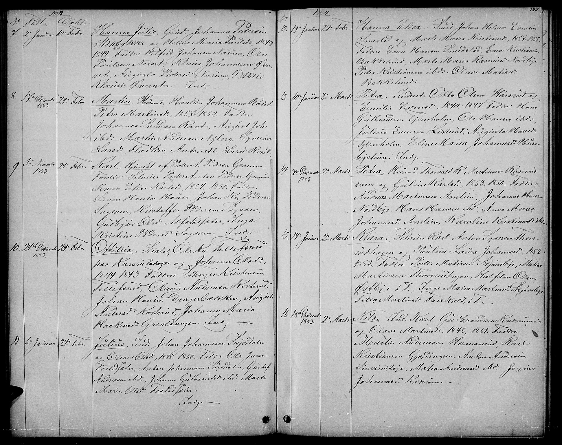 Vestre Toten prestekontor, SAH/PREST-108/H/Ha/Hab/L0006: Parish register (copy) no. 6, 1870-1887, p. 130