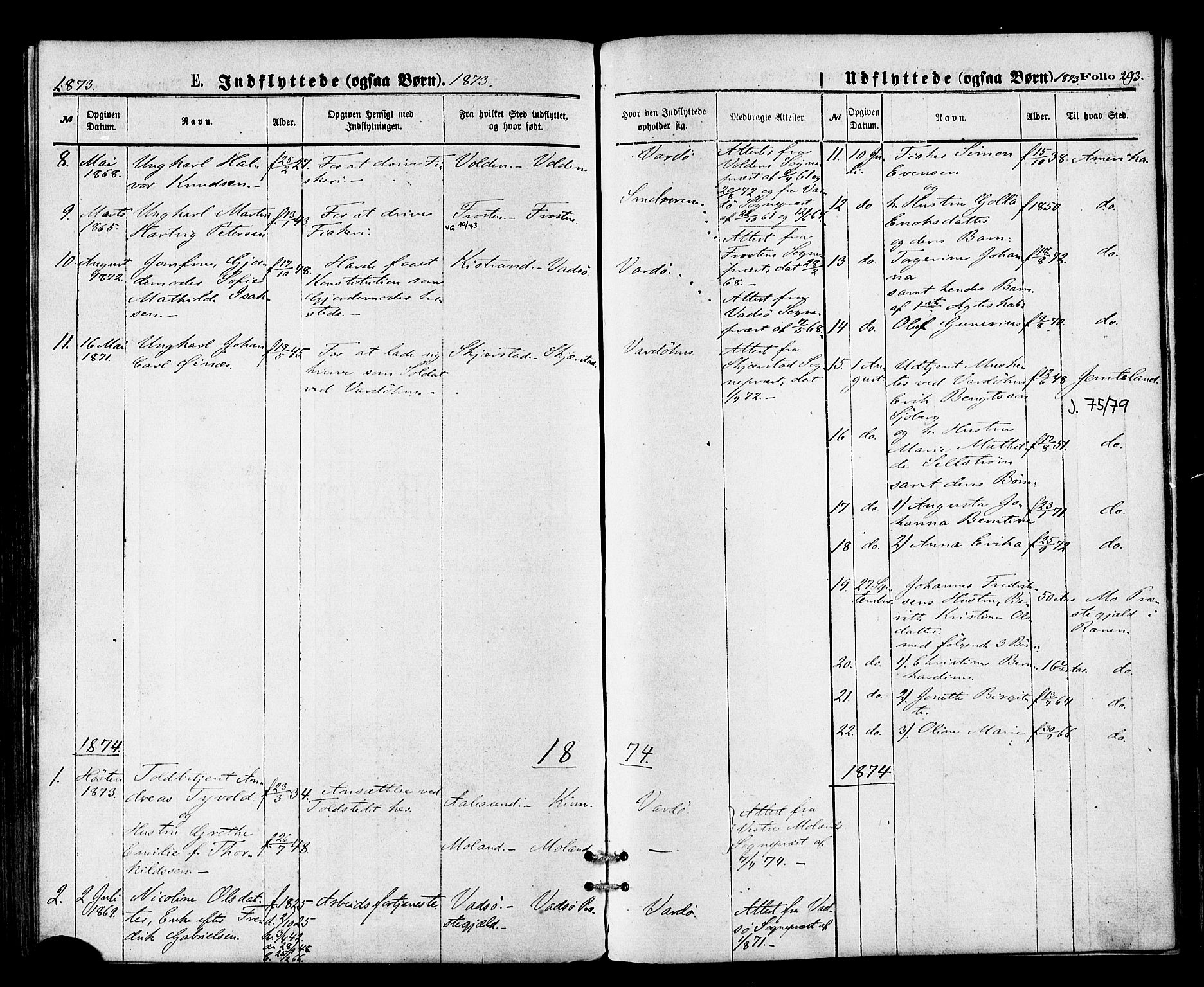 Vardø sokneprestkontor, SATØ/S-1332/H/Ha/L0005kirke: Parish register (official) no. 5, 1872-1878, p. 293
