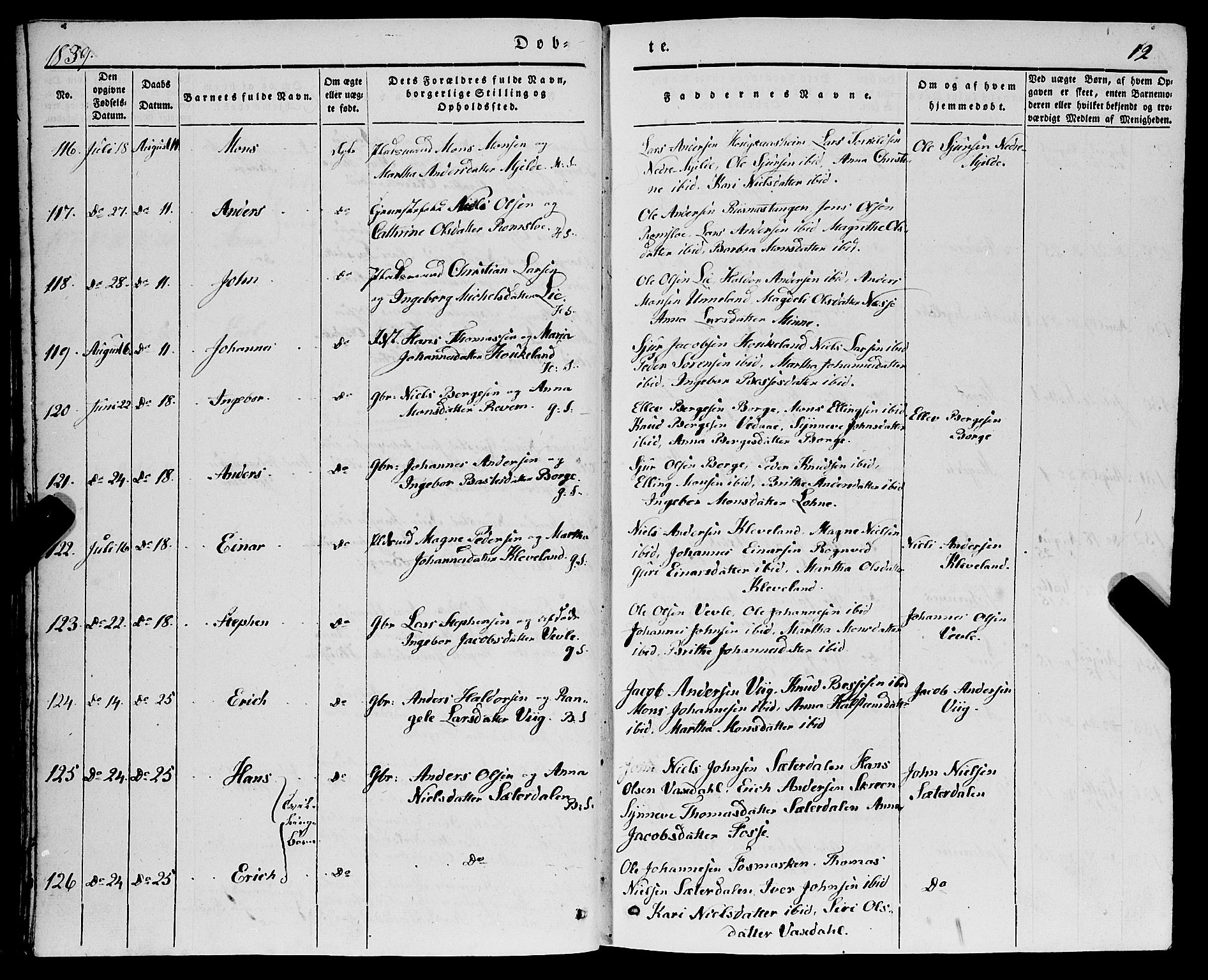 Haus sokneprestembete, AV/SAB-A-75601/H/Haa: Parish register (official) no. A 15, 1838-1847, p. 12