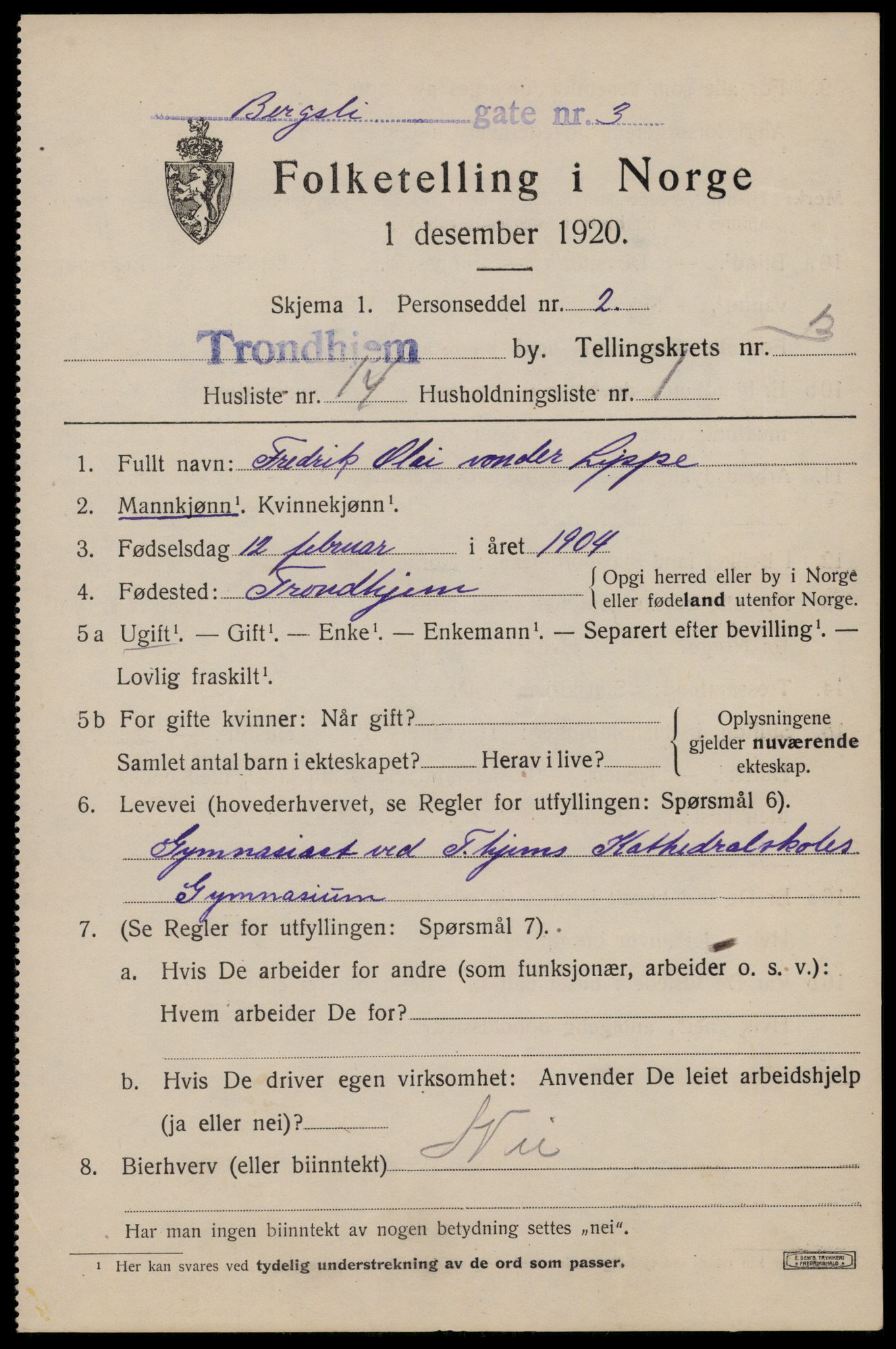 SAT, 1920 census for Trondheim, 1920, p. 35846