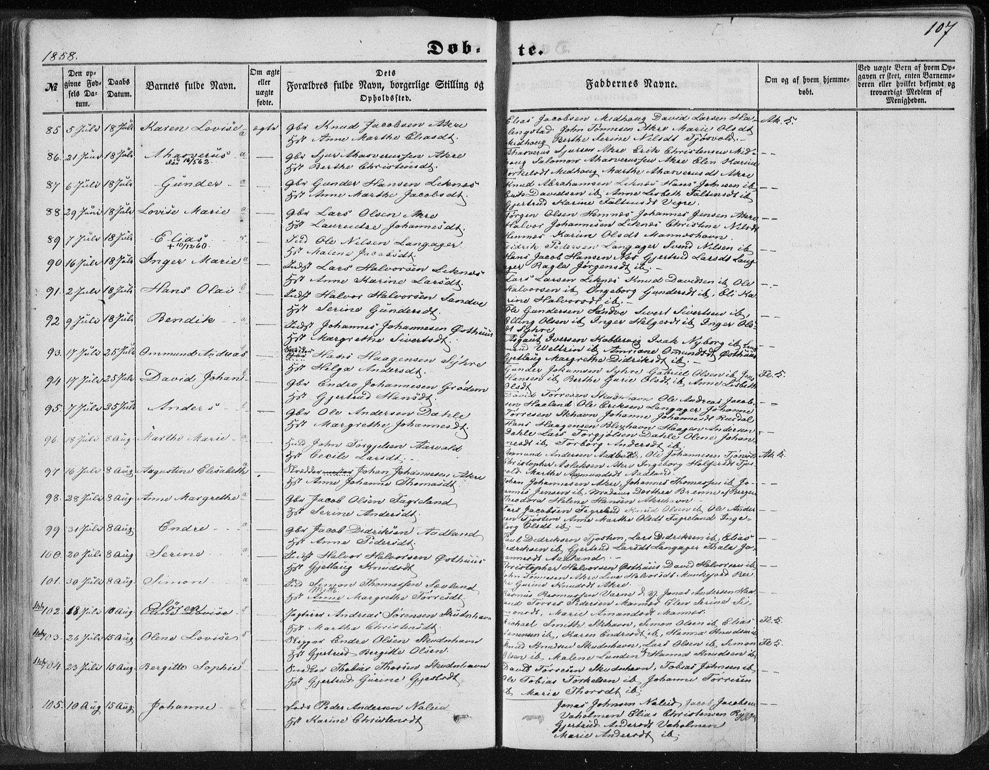 Skudenes sokneprestkontor, SAST/A -101849/H/Ha/Haa/L0004: Parish register (official) no. A 3.1, 1847-1863, p. 107