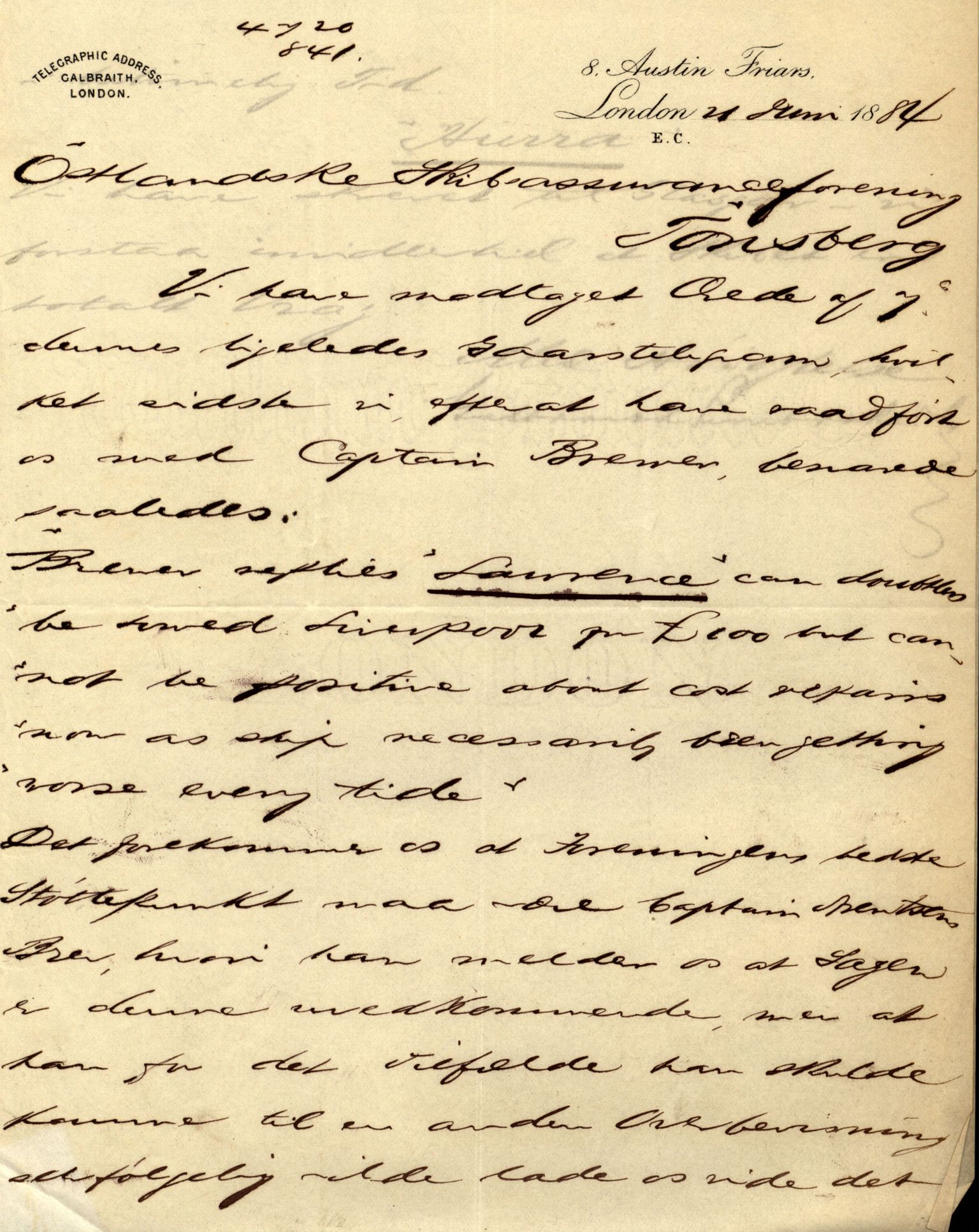 Pa 63 - Østlandske skibsassuranceforening, VEMU/A-1079/G/Ga/L0016/0015: Havaridokumenter / St. Lawrence, Poseidon, Snap, Josephine, Triton, 1883, p. 3