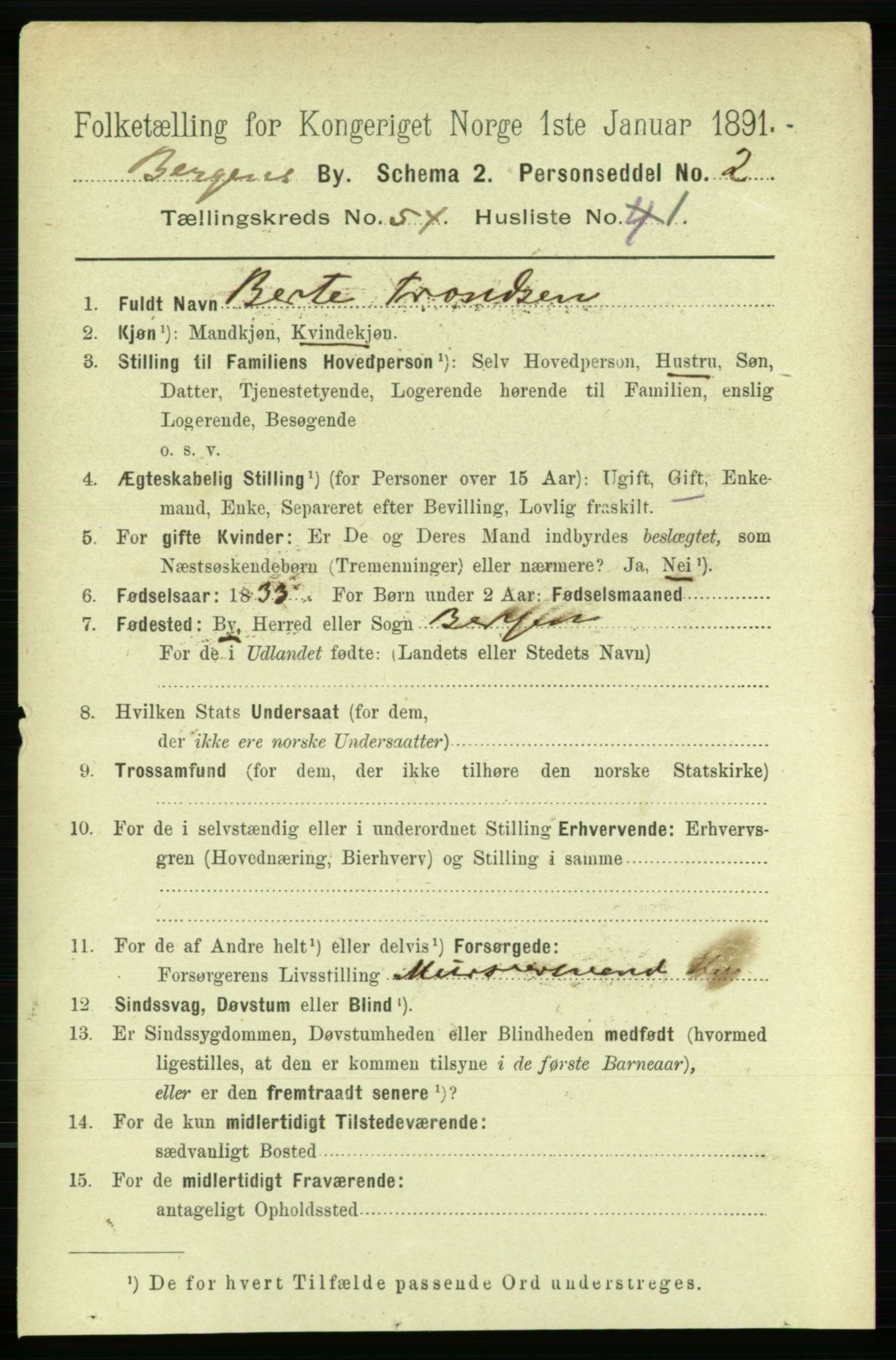 RA, 1891 Census for 1301 Bergen, 1891, p. 62573