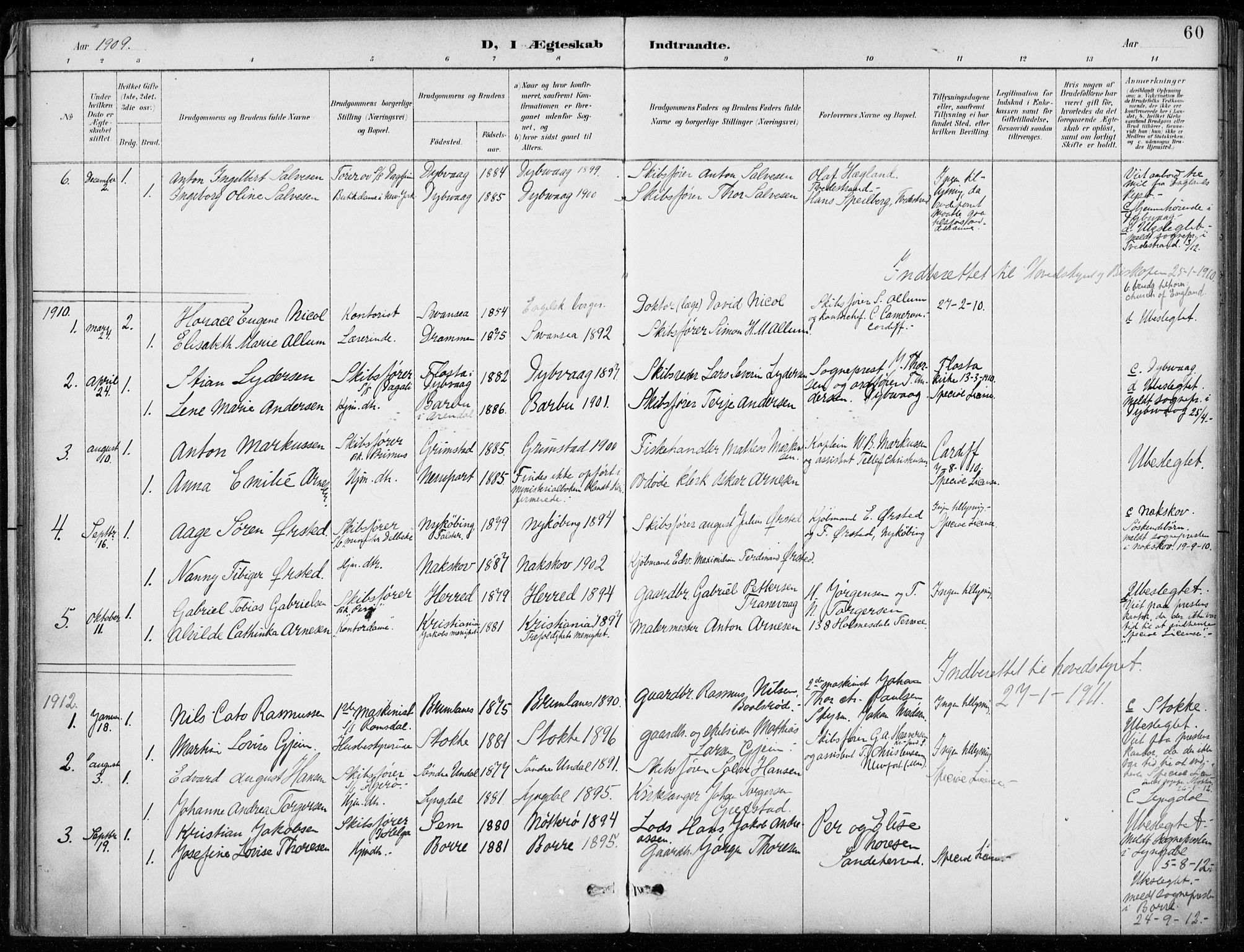 Den norske sjømannsmisjon i utlandet/Bristolhavnene(Cardiff-Swansea), SAB/SAB/PA-0102/H/Ha/Haa/L0002: Parish register (official) no. A 2, 1887-1932, p. 60