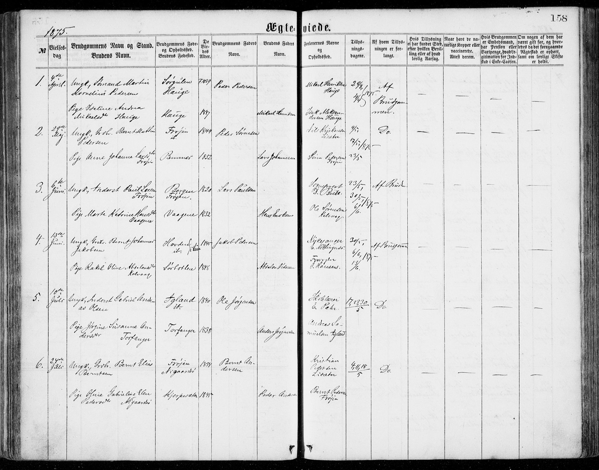 Bremanger sokneprestembete, SAB/A-82201/H/Haa/Haaa/L0001: Parish register (official) no. A  1, 1864-1883, p. 158