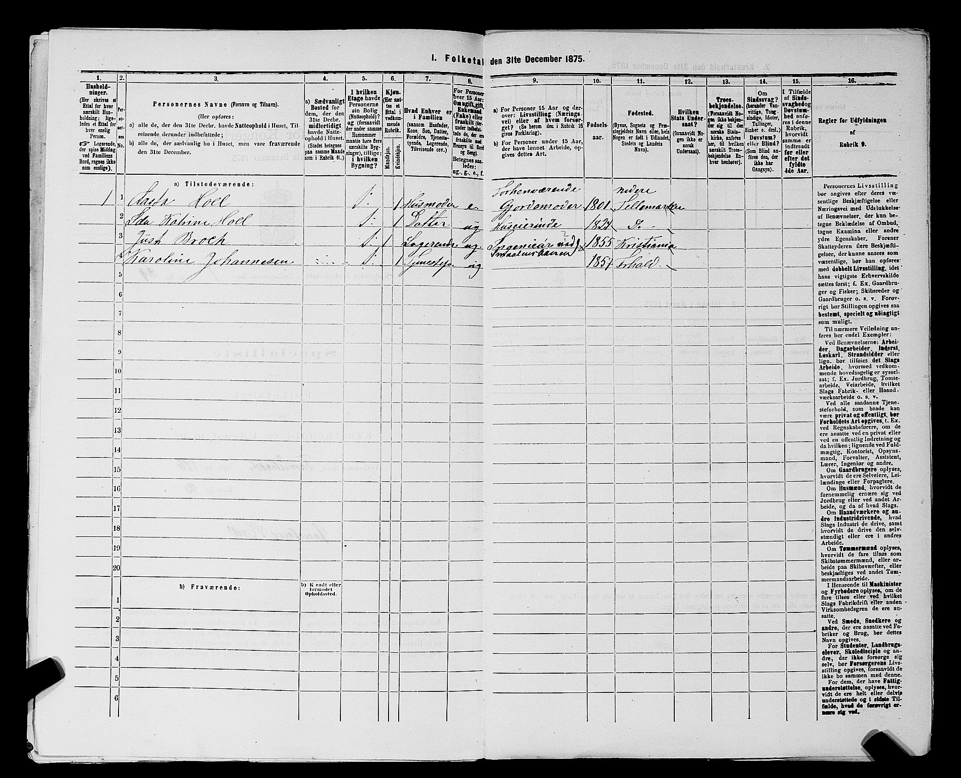 RA, 1875 census for 0101P Fredrikshald, 1875, p. 206