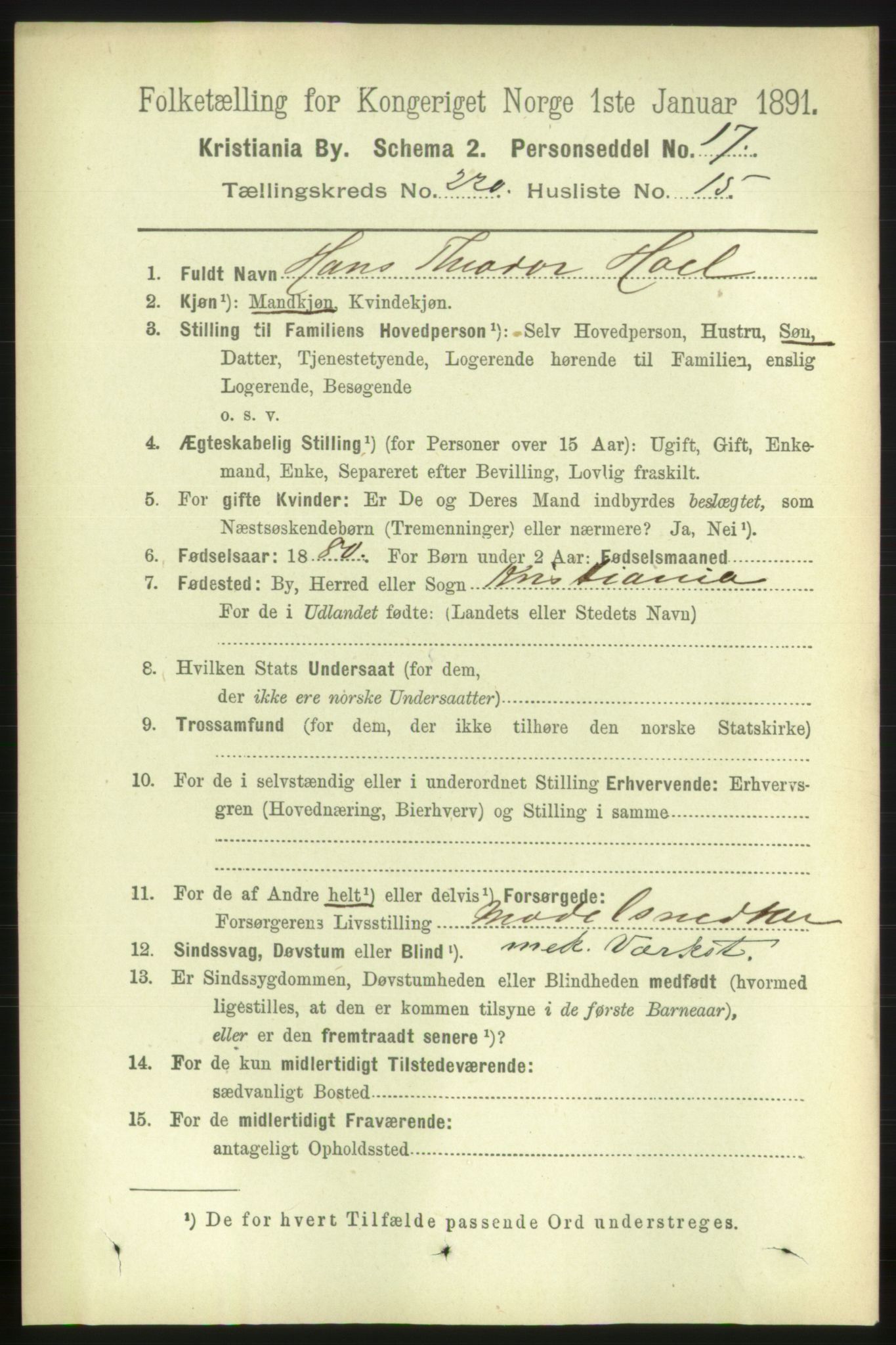 RA, 1891 census for 0301 Kristiania, 1891, p. 131415