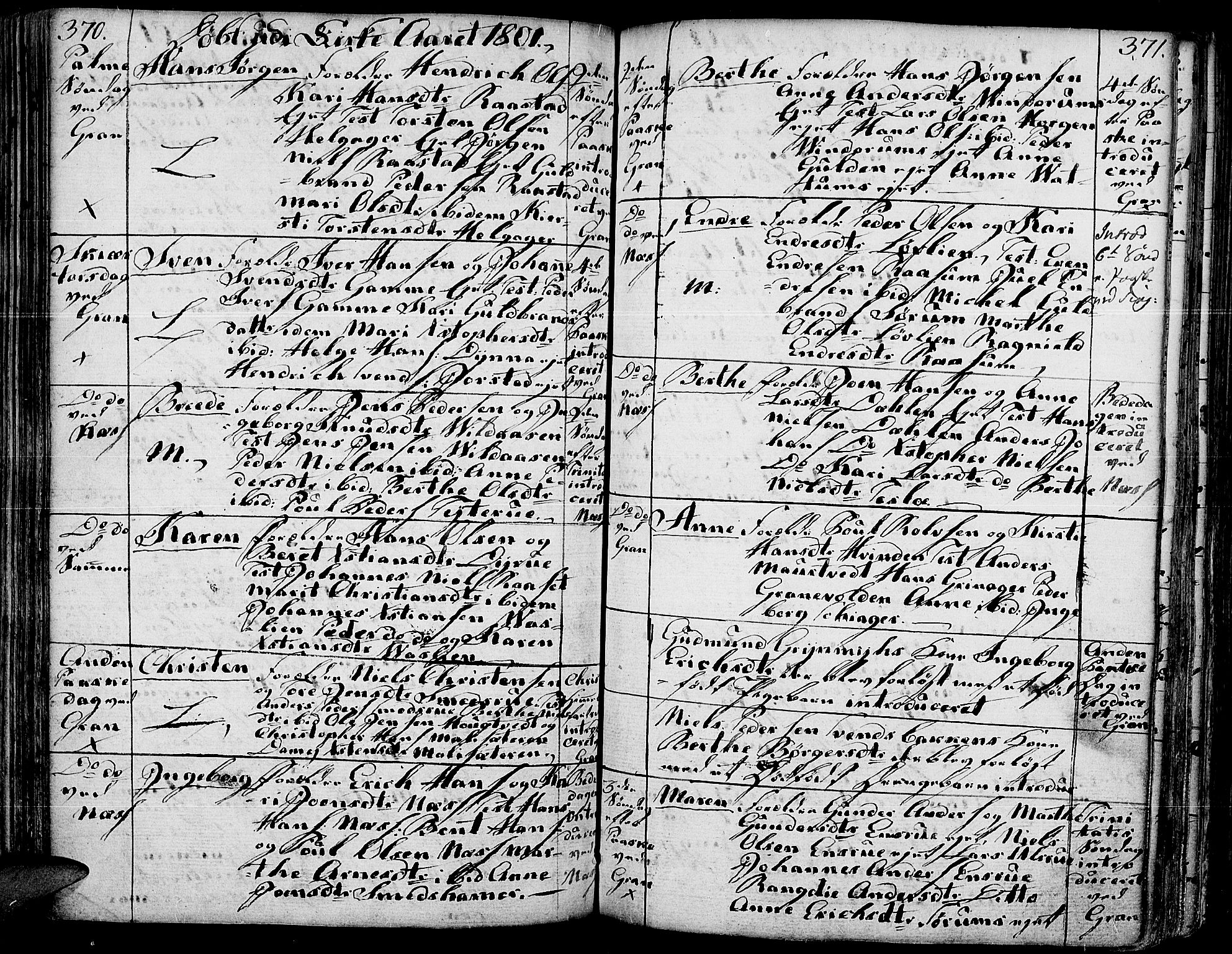 Gran prestekontor, AV/SAH-PREST-112/H/Ha/Haa/L0006: Parish register (official) no. 6, 1787-1824, p. 370-371