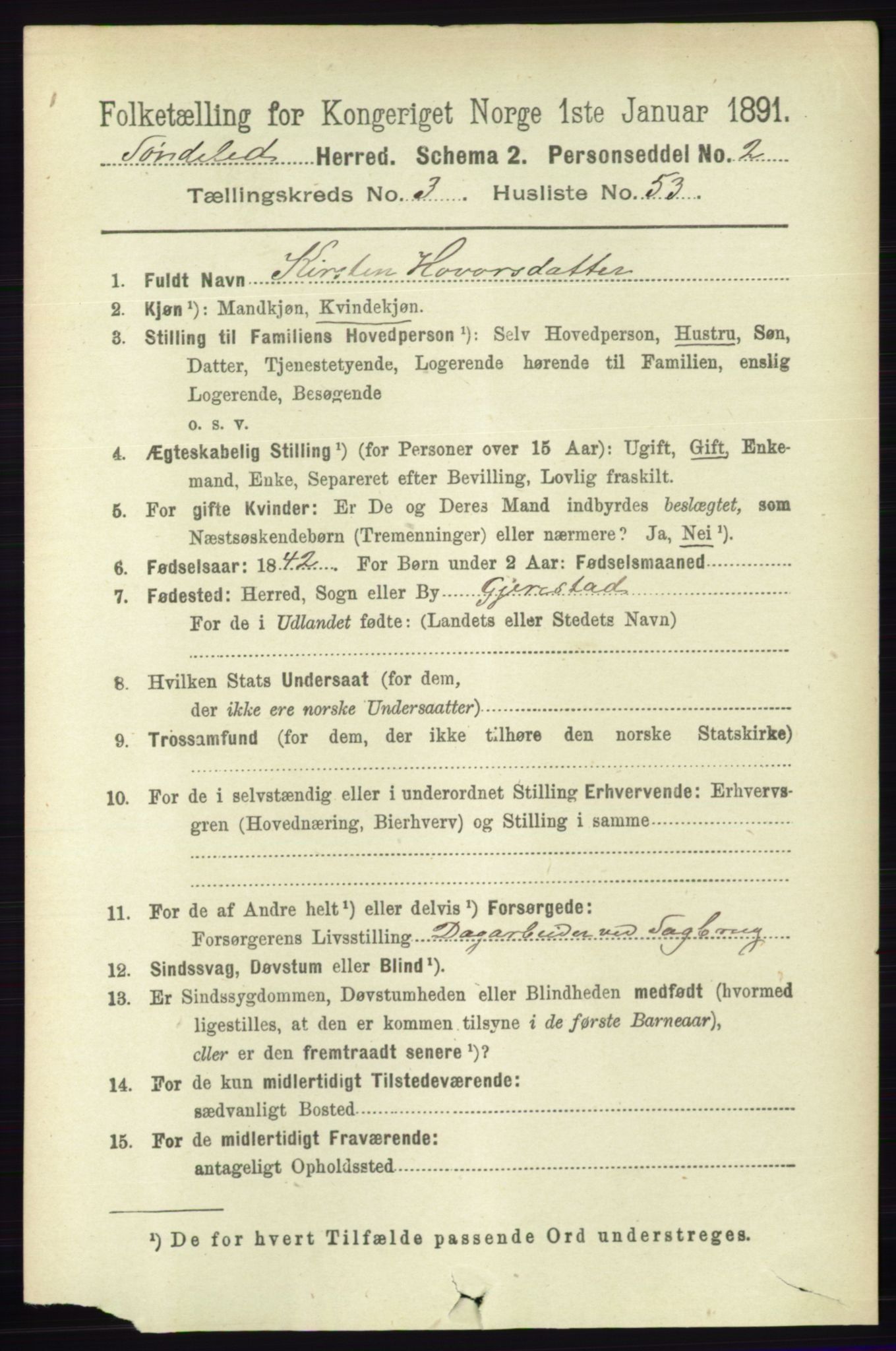 RA, 1891 census for 0913 Søndeled, 1891, p. 870