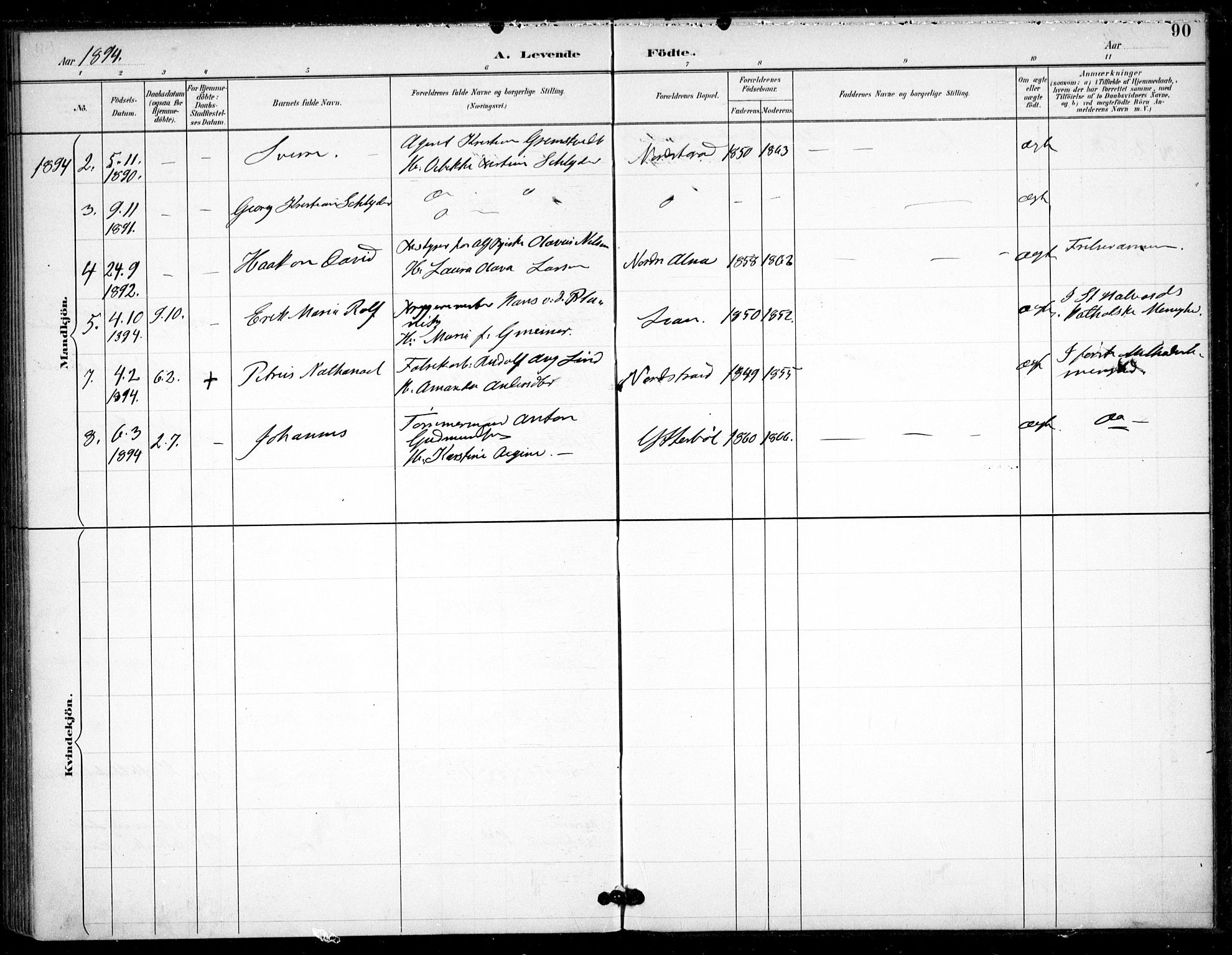 Østre Aker prestekontor Kirkebøker, SAO/A-10840/F/Fa/L0009: Parish register (official) no. I 9, 1890-1894, p. 90