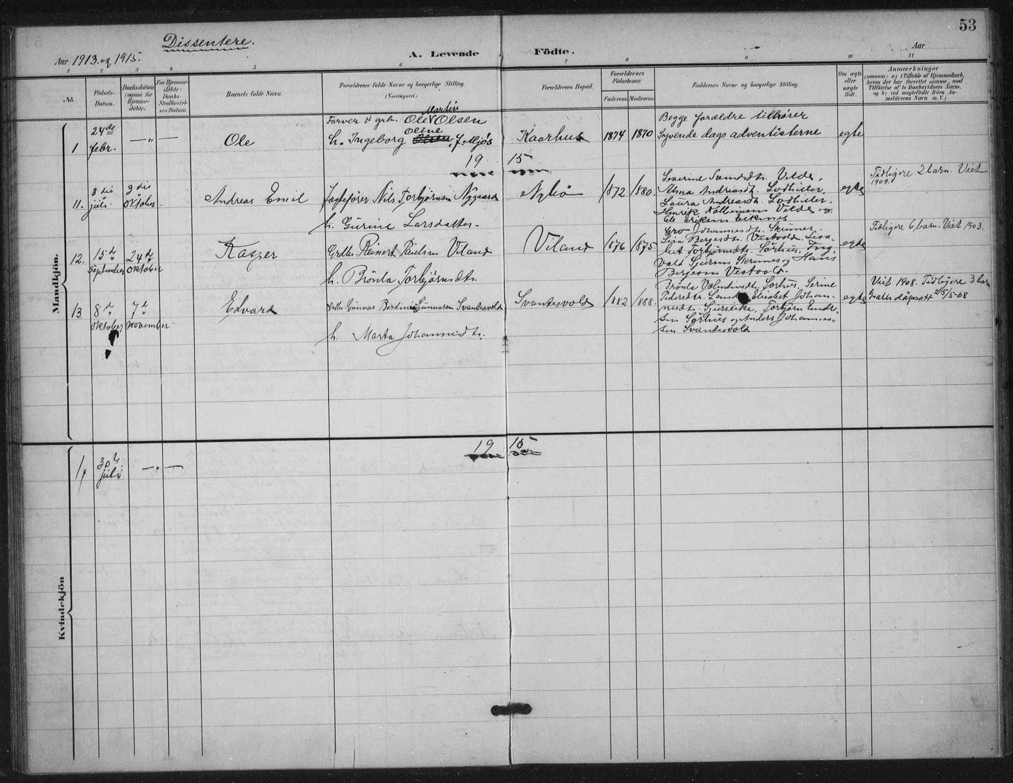 Skjold sokneprestkontor, SAST/A-101847/H/Ha/Haa/L0012: Parish register (official) no. A 12, 1899-1915, p. 53