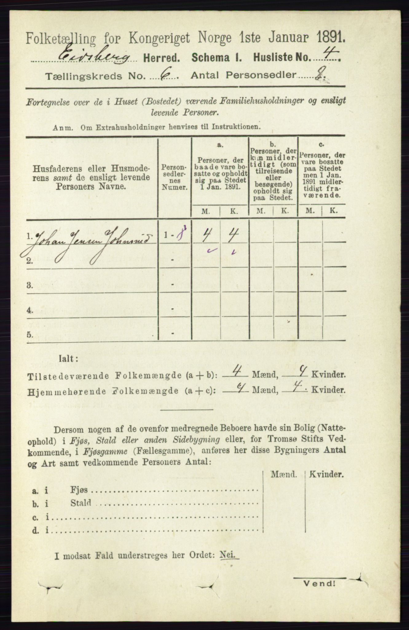 RA, 1891 census for 0125 Eidsberg, 1891, p. 3490