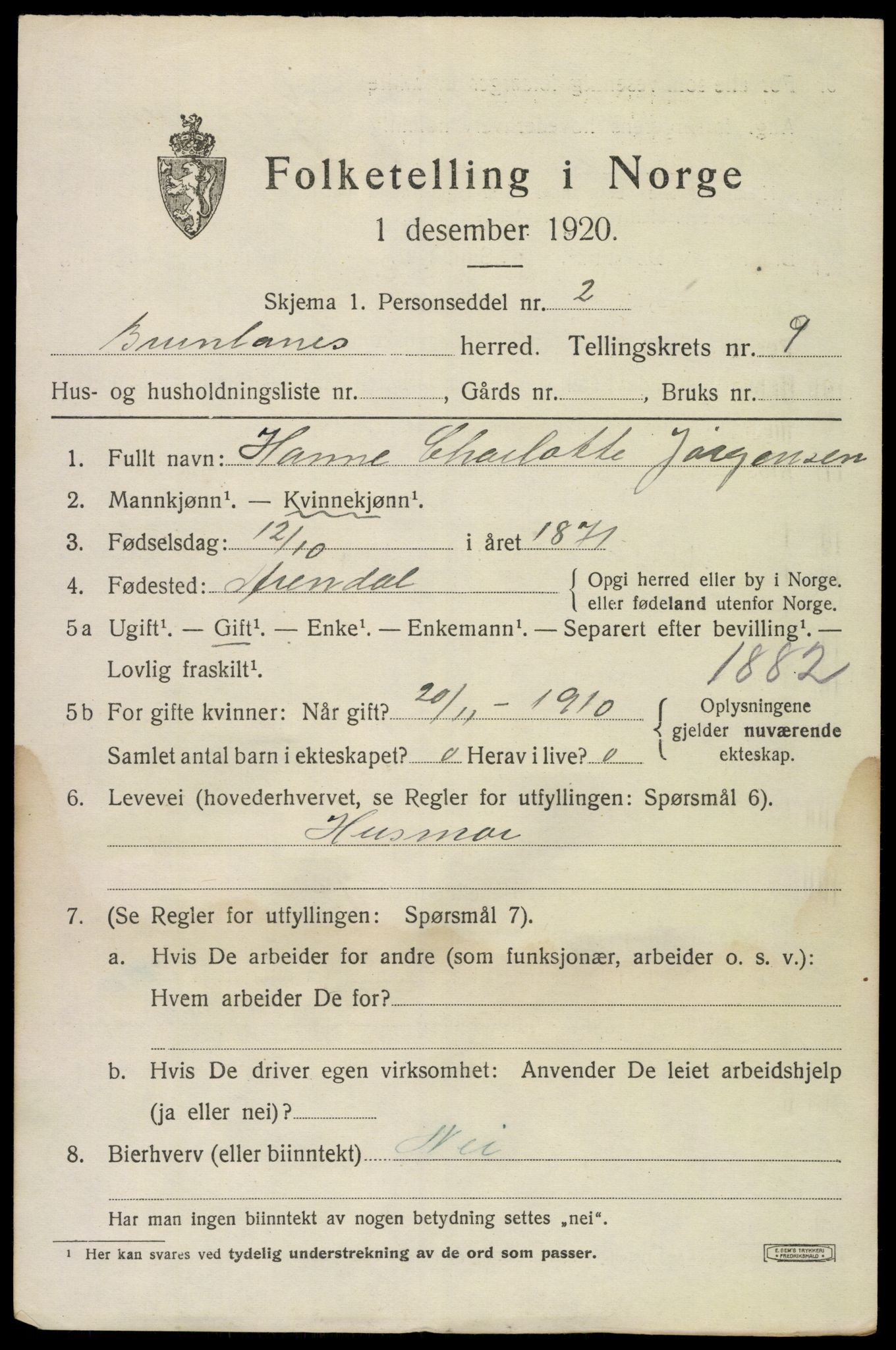 SAKO, 1920 census for Brunlanes, 1920, p. 8605