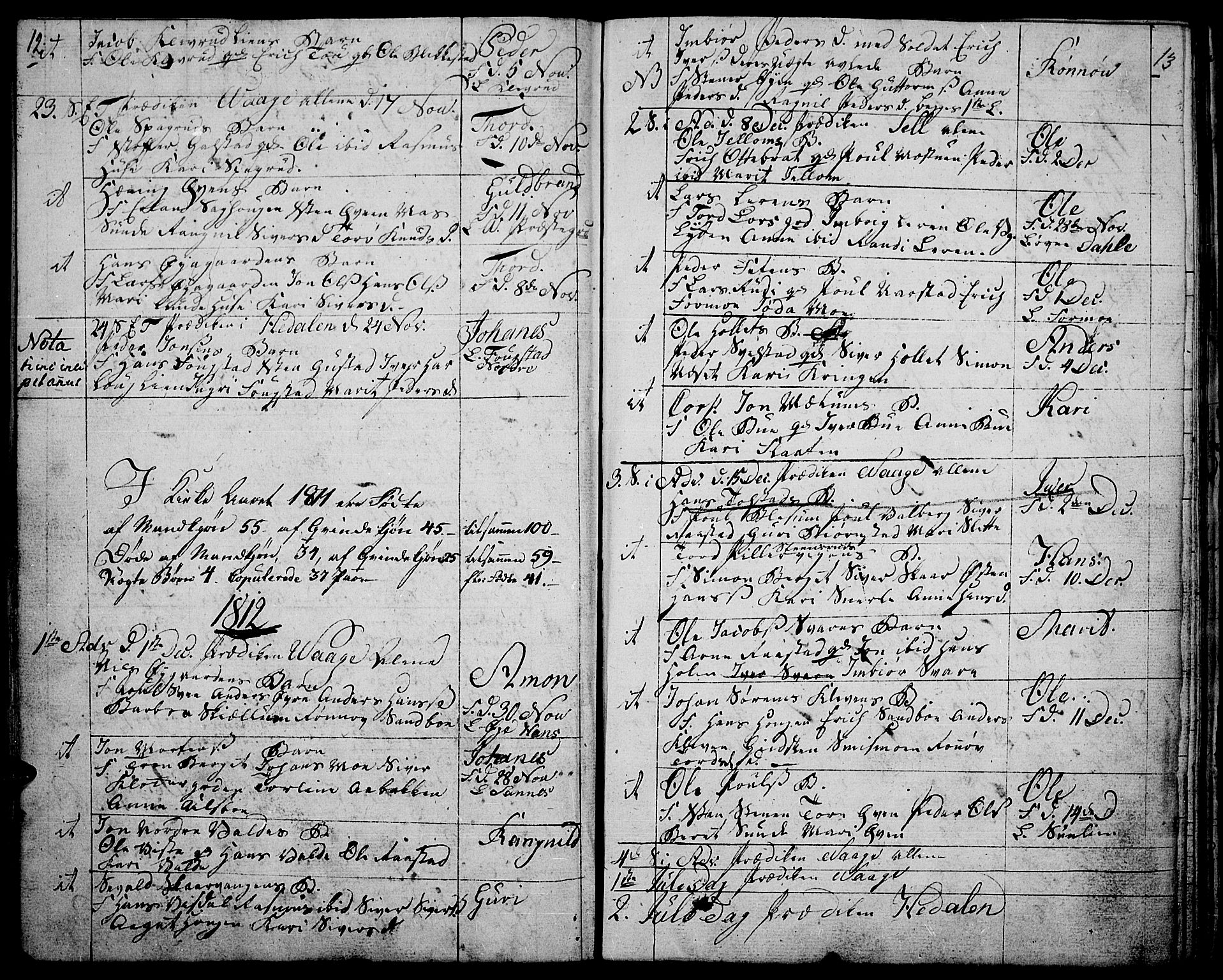 Vågå prestekontor, SAH/PREST-076/H/Ha/Haa/L0002: Parish register (official) no. 2, 1810-1815, p. 12-13