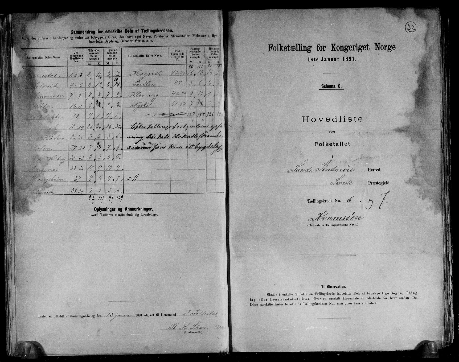 RA, 1891 census for 1514 Sande, 1891, p. 14