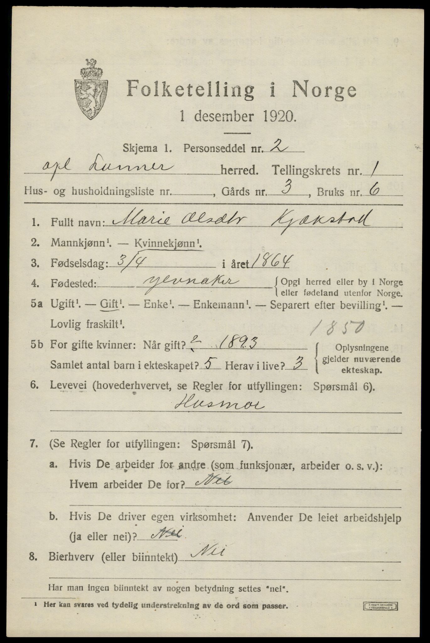 SAH, 1920 census for Lunner, 1920, p. 1741