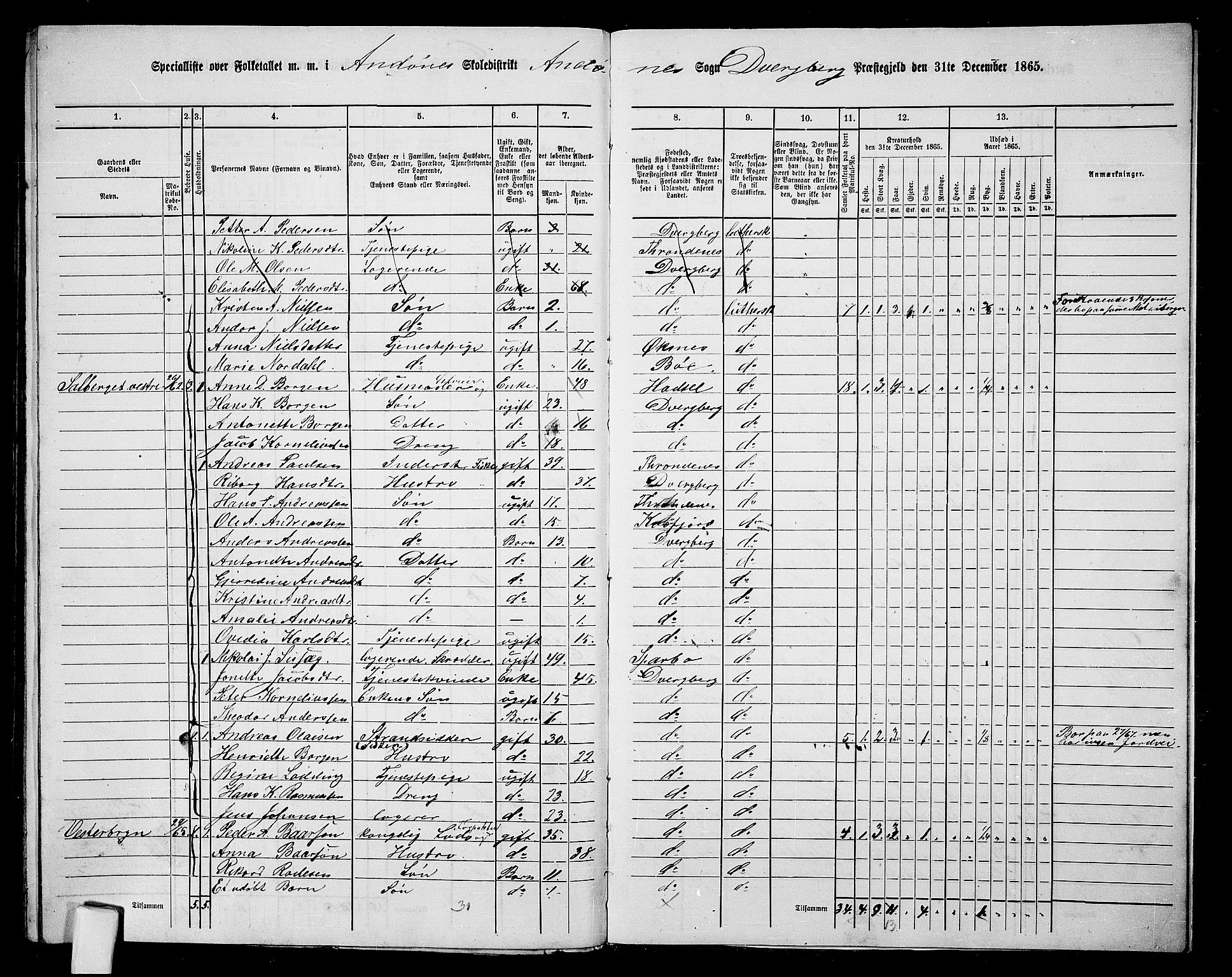 RA, 1865 census for Dverberg, 1865, p. 58