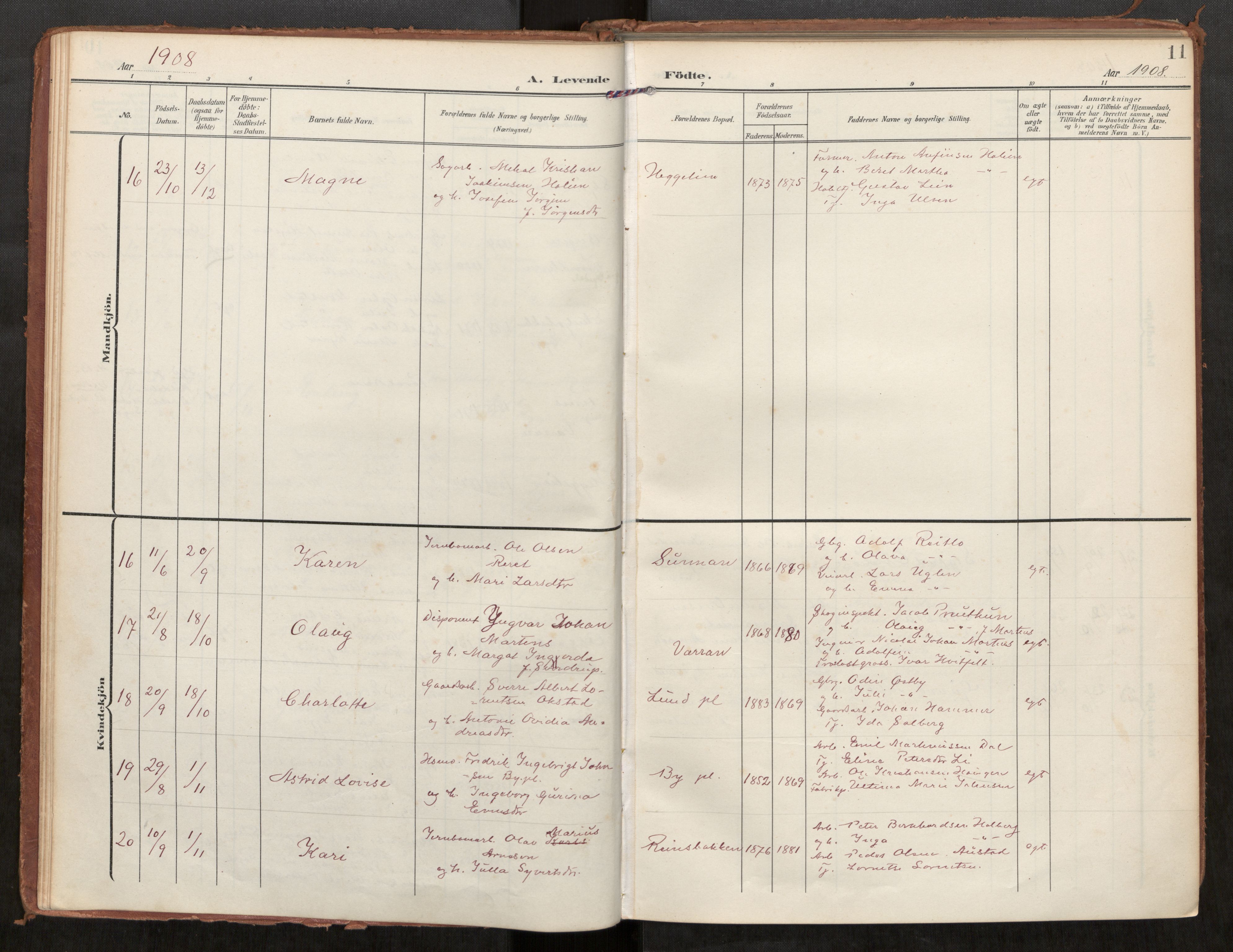 Steinkjer sokneprestkontor, AV/SAT-A-1541/01/H/Ha/Haa/L0002: Parish register (official) no. 2, 1907-1917, p. 11