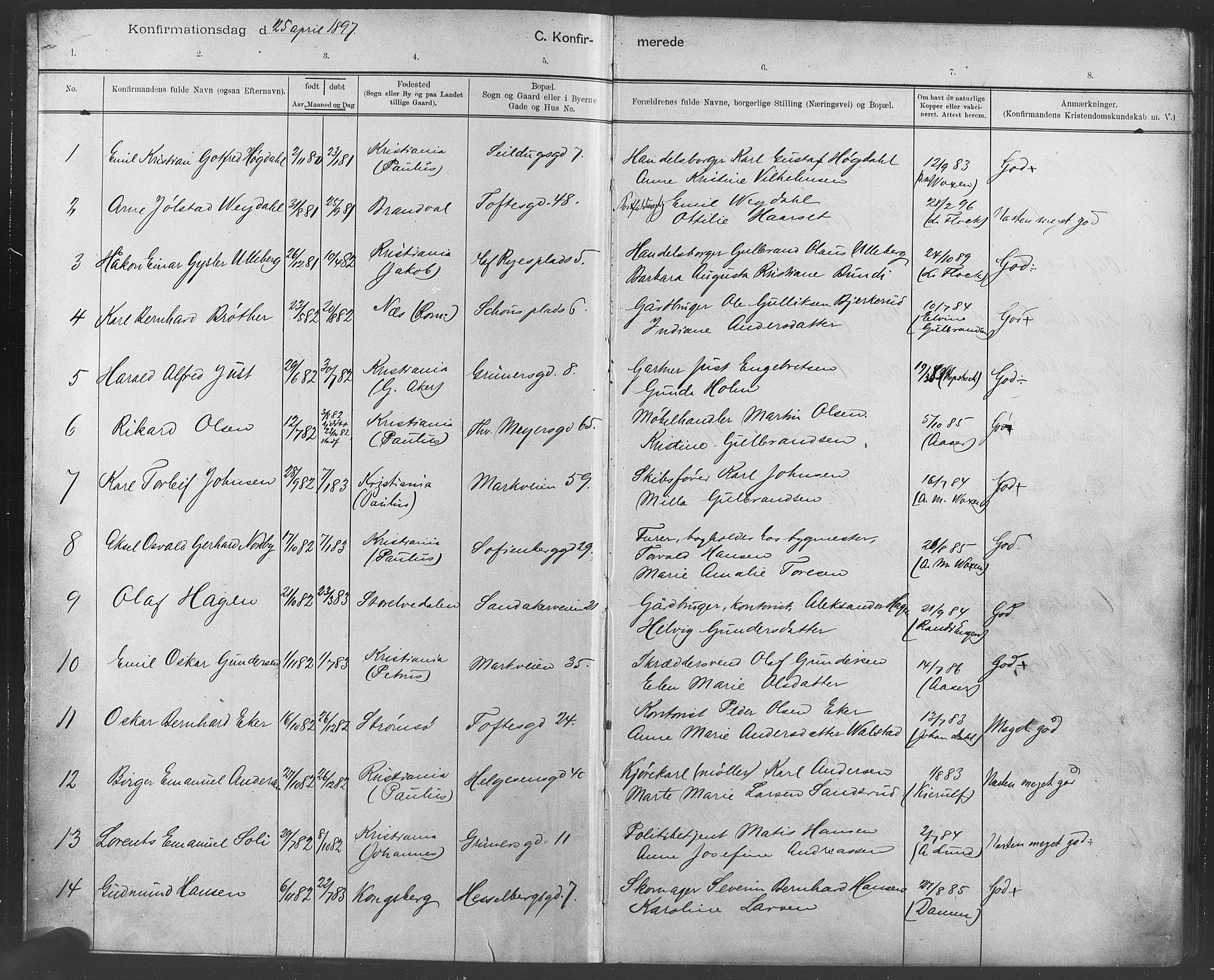 Paulus prestekontor Kirkebøker, SAO/A-10871/F/Fa/L0007: Parish register (official) no. 7, 1897-1915