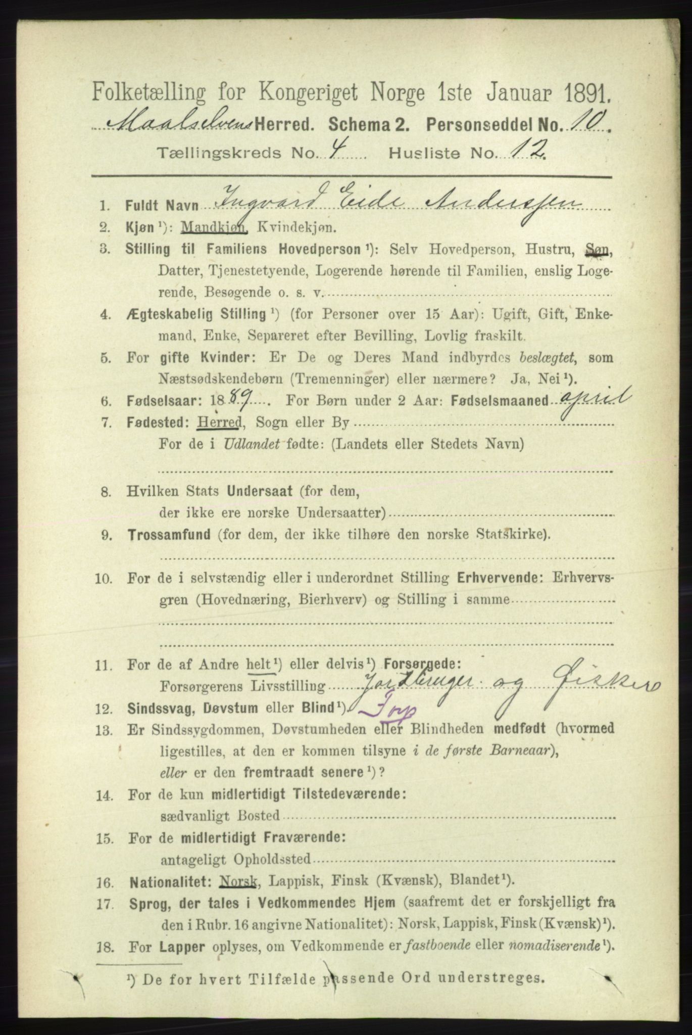 RA, 1891 census for 1924 Målselv, 1891, p. 1163