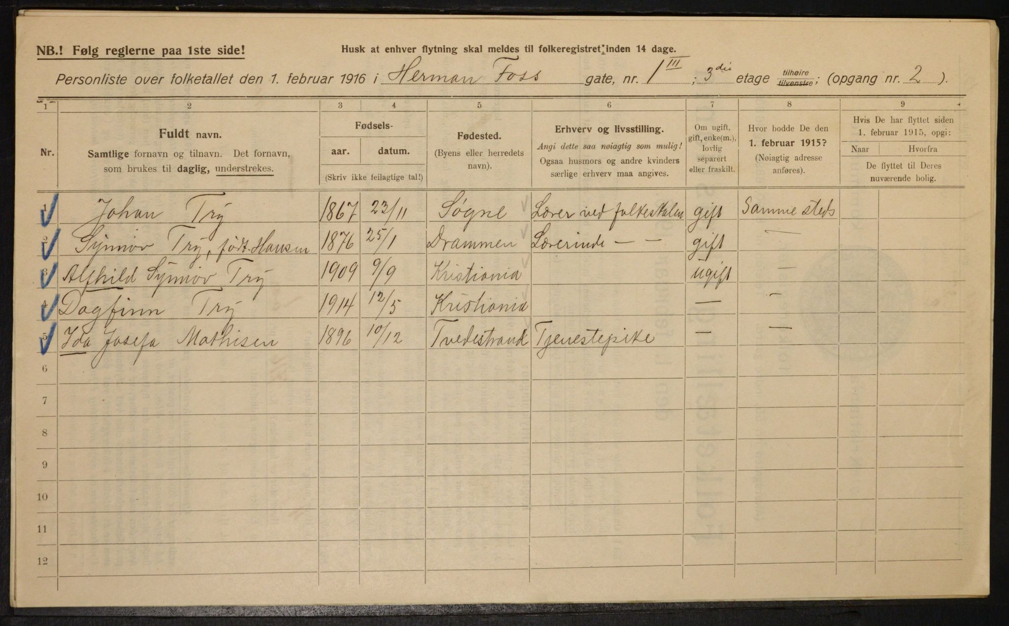 OBA, Municipal Census 1916 for Kristiania, 1916, p. 39169