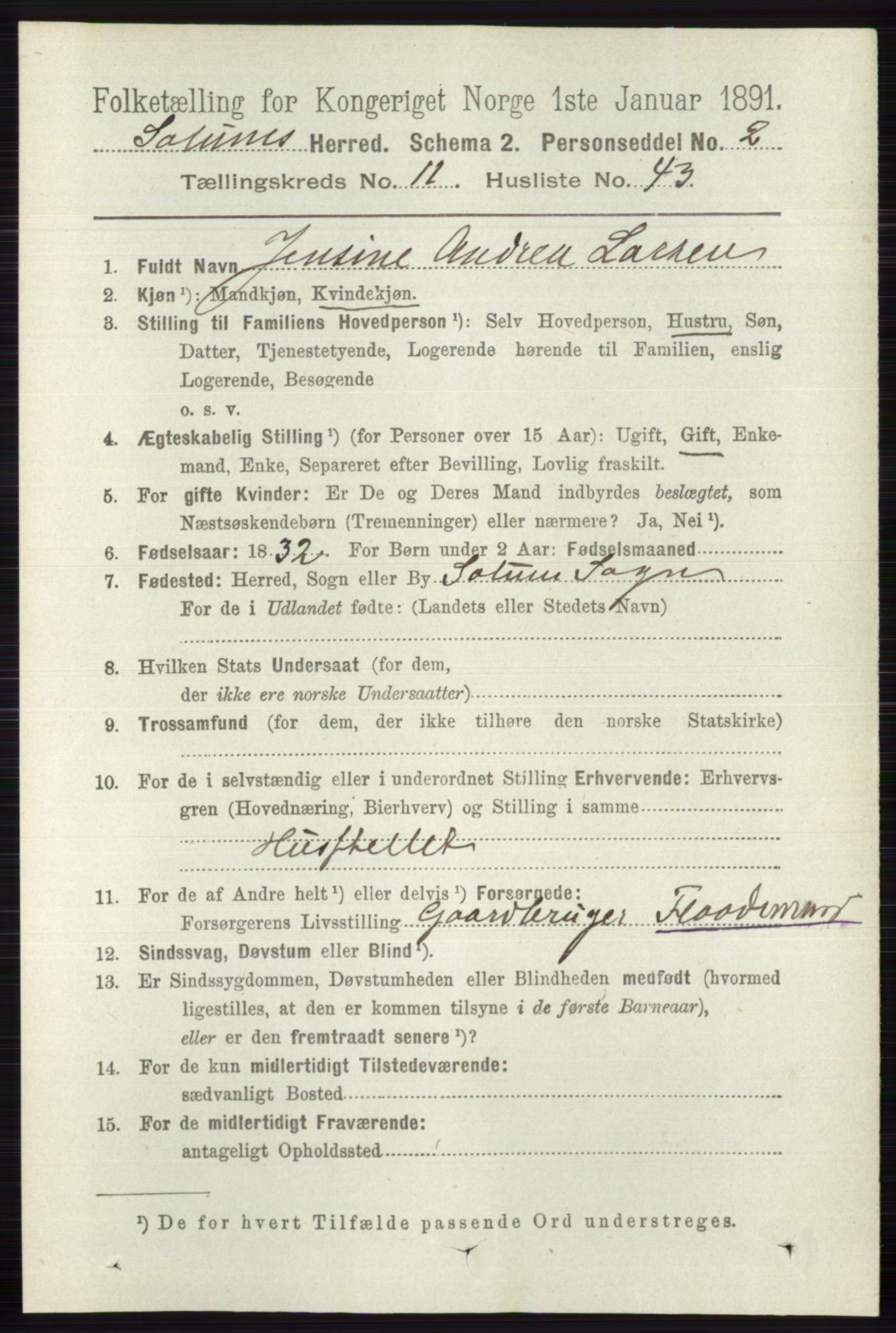 RA, 1891 census for 0818 Solum, 1891, p. 5527