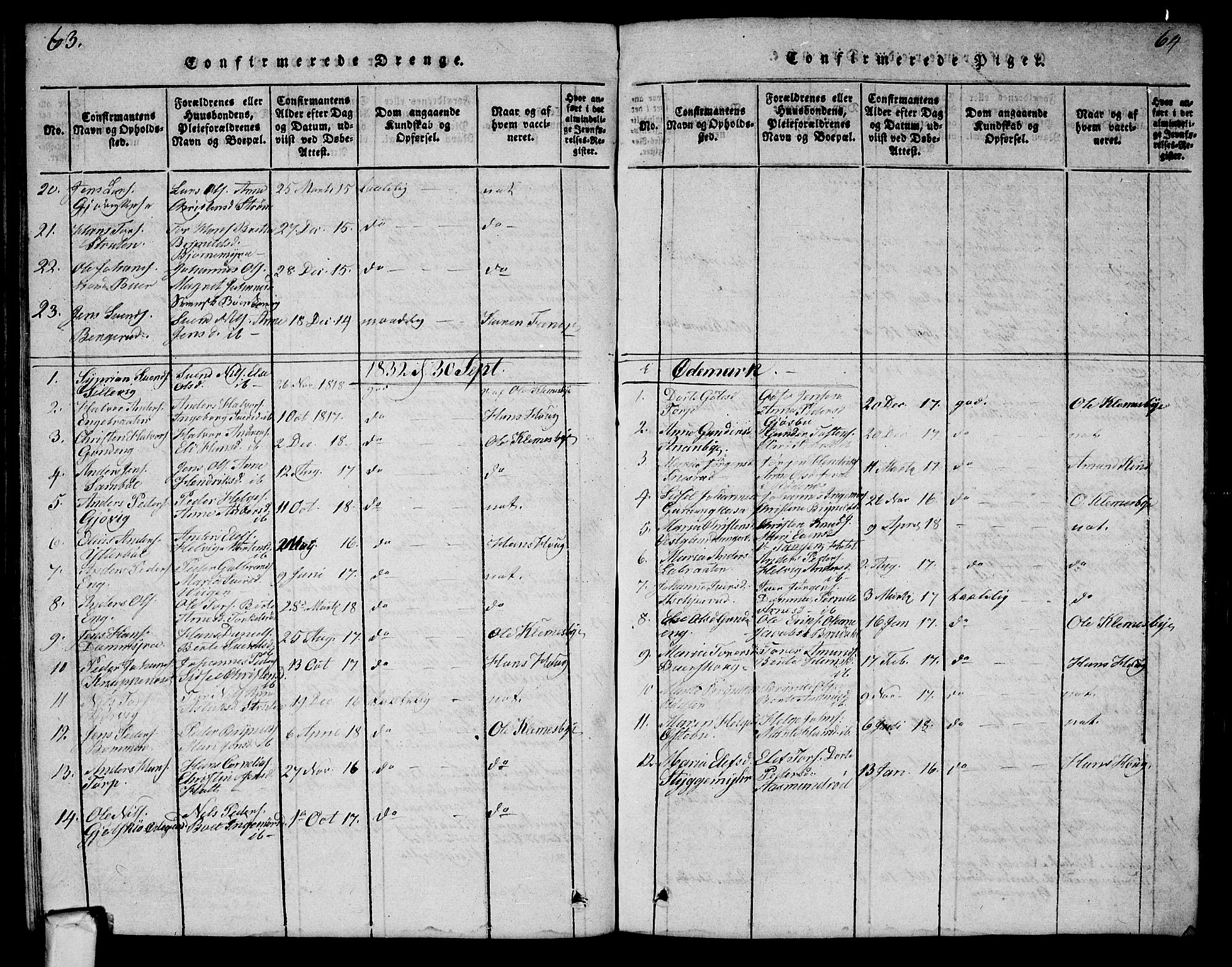 Aremark prestekontor Kirkebøker, AV/SAO-A-10899/G/Ga/L0001: Parish register (copy) no.  I 1, 1814-1834, p. 63-64