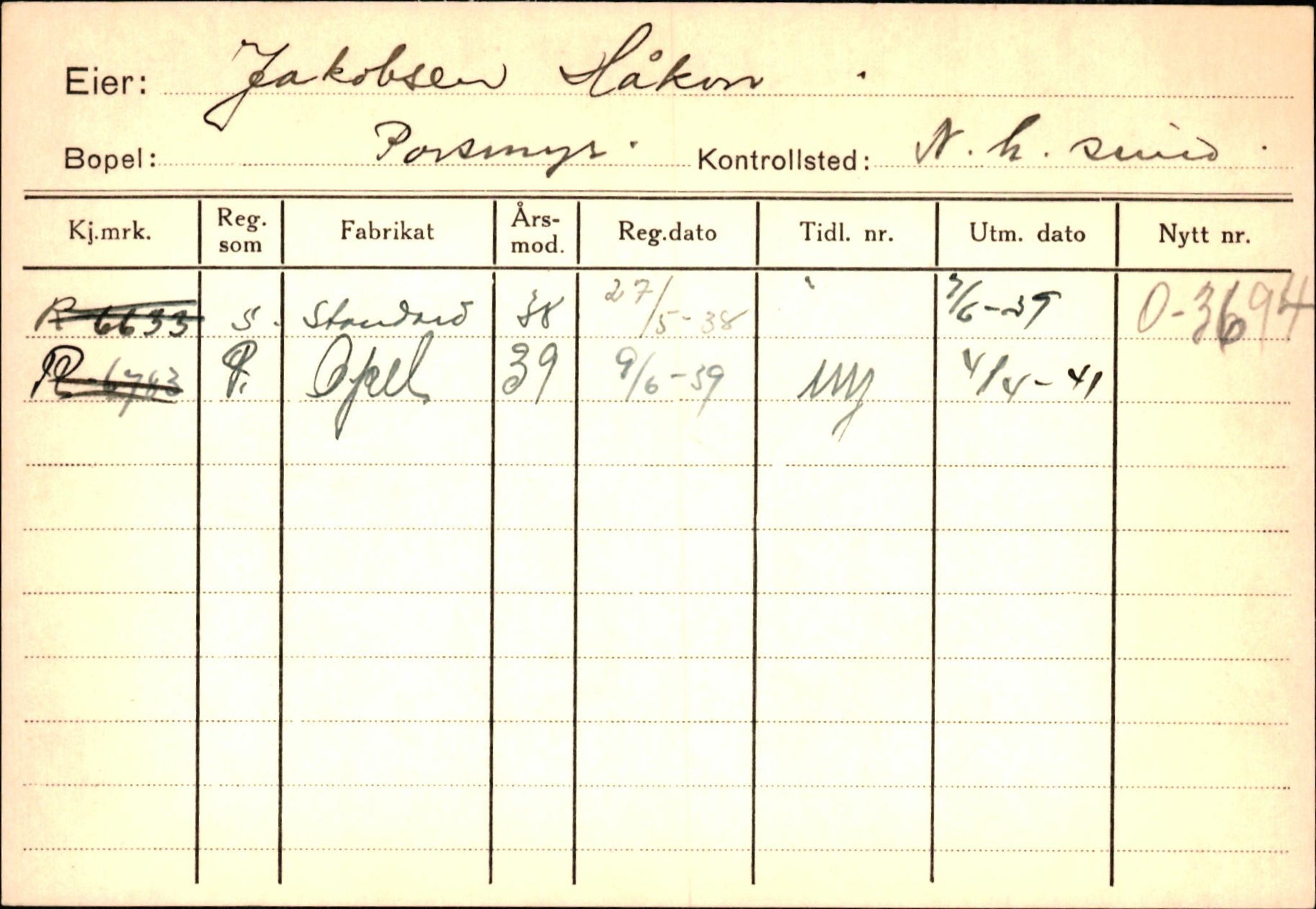 Statens vegvesen, Hordaland vegkontor, AV/SAB-A-5201/2/Hc/L0002: Eierkort Hardanger - I-P, 1928-1960, p. 27