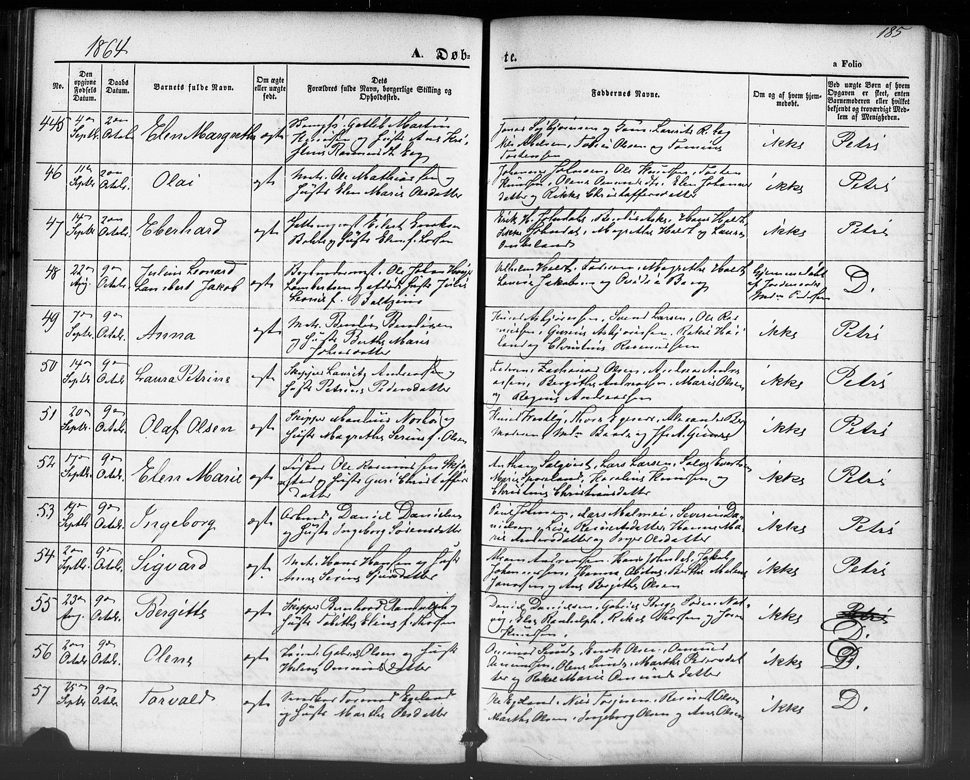 Domkirken sokneprestkontor, SAST/A-101812/001/30/30BB/L0012: Parish register (copy) no. B 12, 1860-1871, p. 185