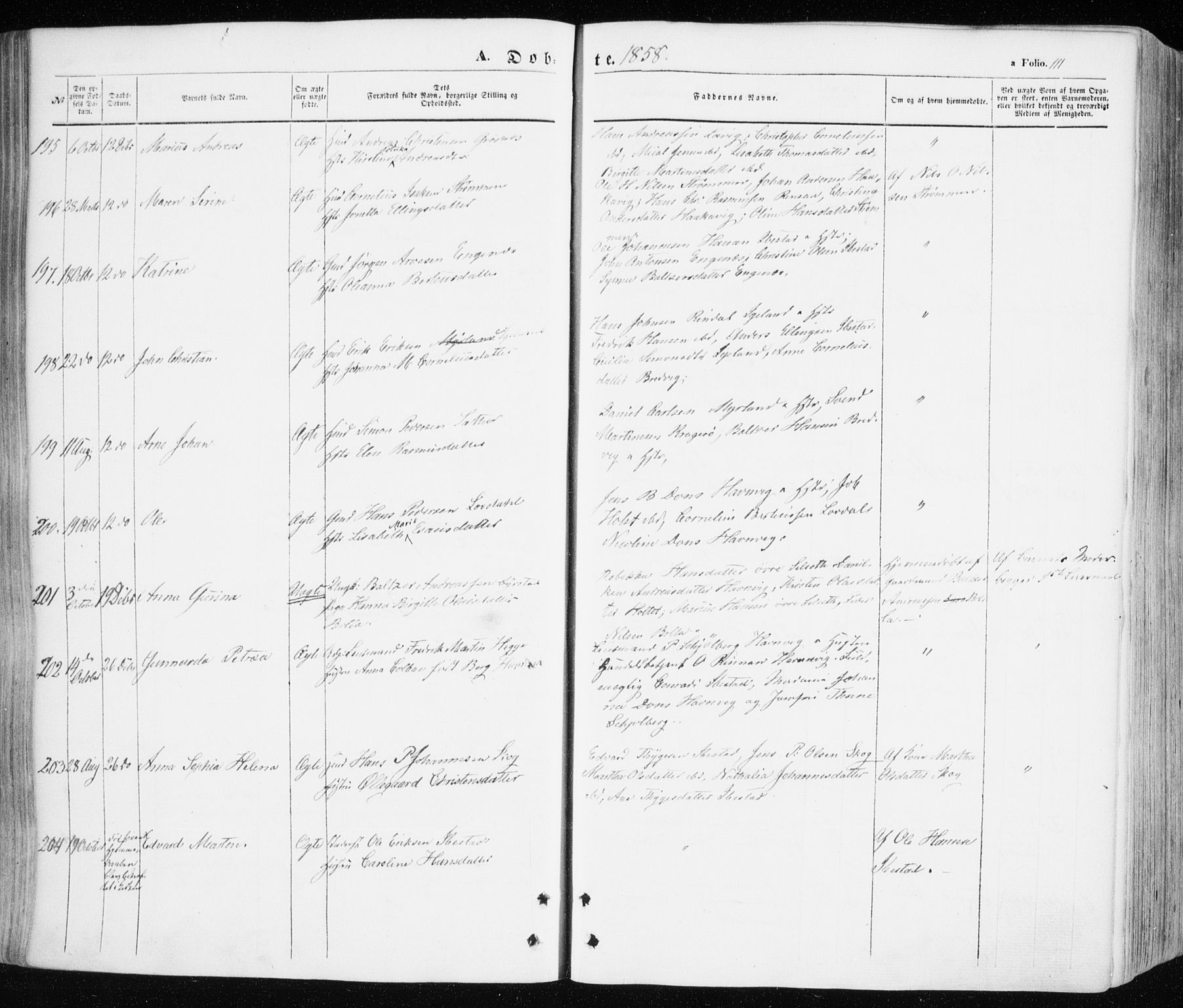 Ibestad sokneprestembete, SATØ/S-0077/H/Ha/Haa/L0008kirke: Parish register (official) no. 8, 1850-1859, p. 111