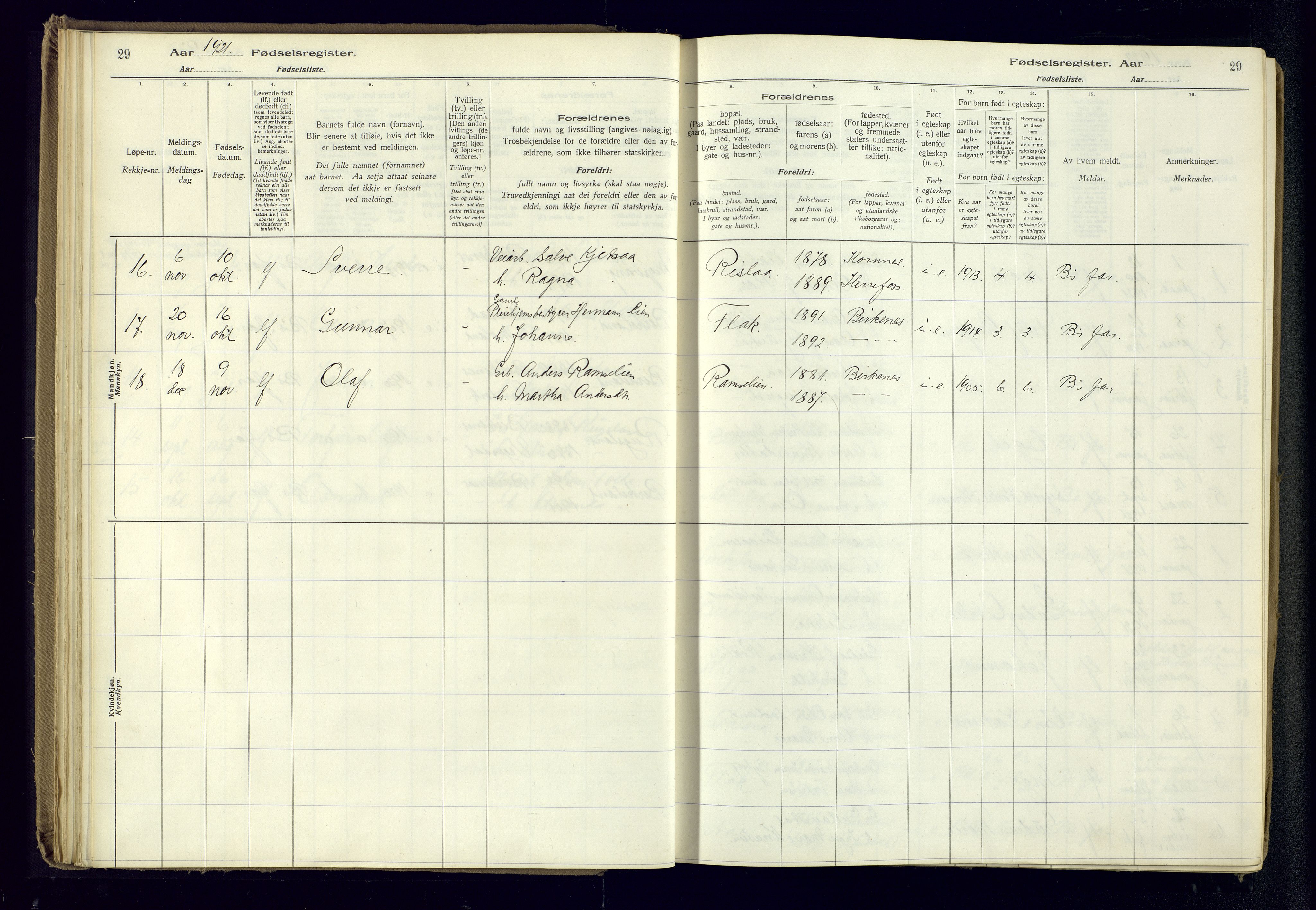 Birkenes sokneprestkontor, AV/SAK-1111-0004/J/Ja/L0001: Birth register no. II.6.4, 1916-1962, p. 29