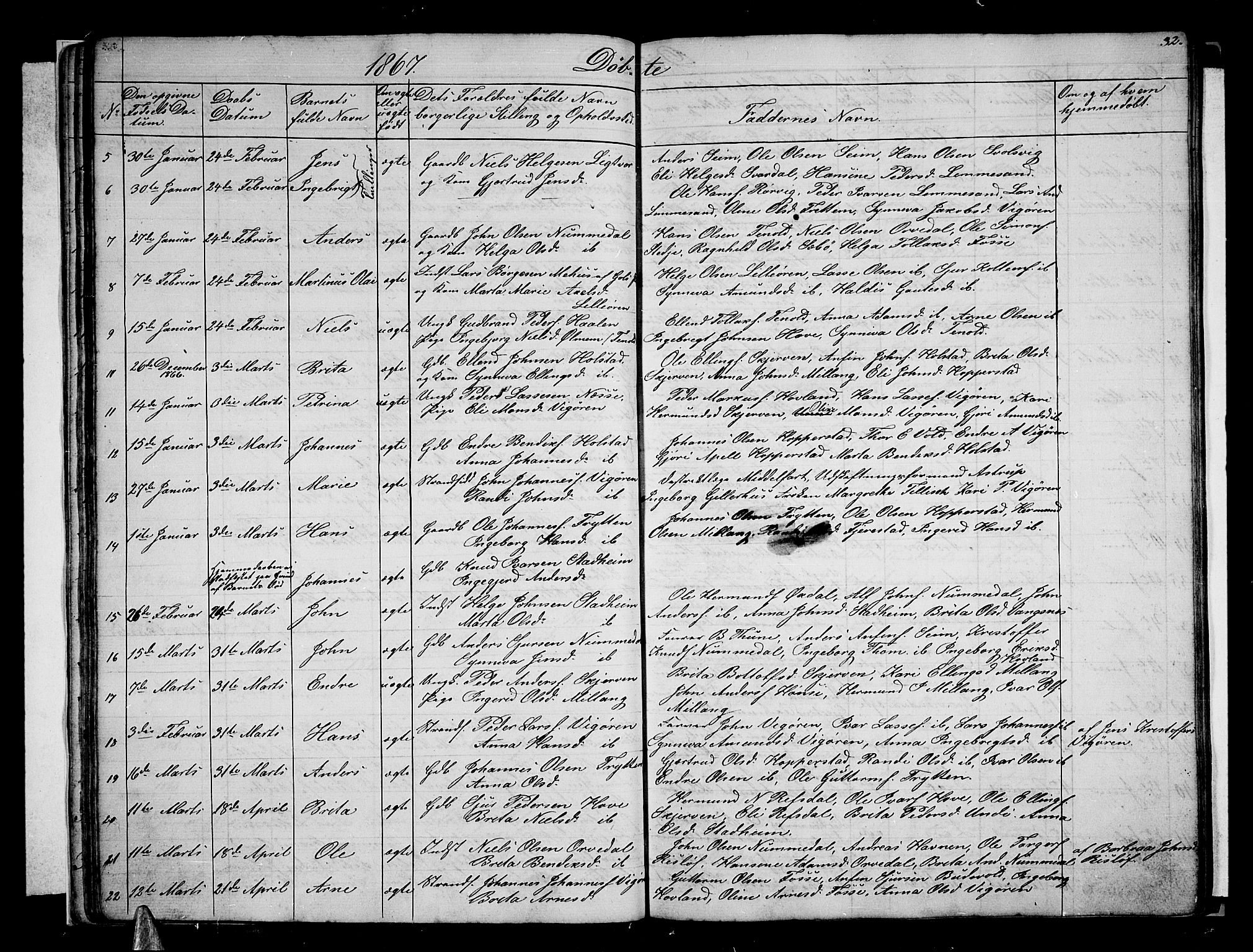 Vik sokneprestembete, AV/SAB-A-81501/H/Hab/Haba/L0002: Parish register (copy) no. A 2, 1856-1877, p. 32