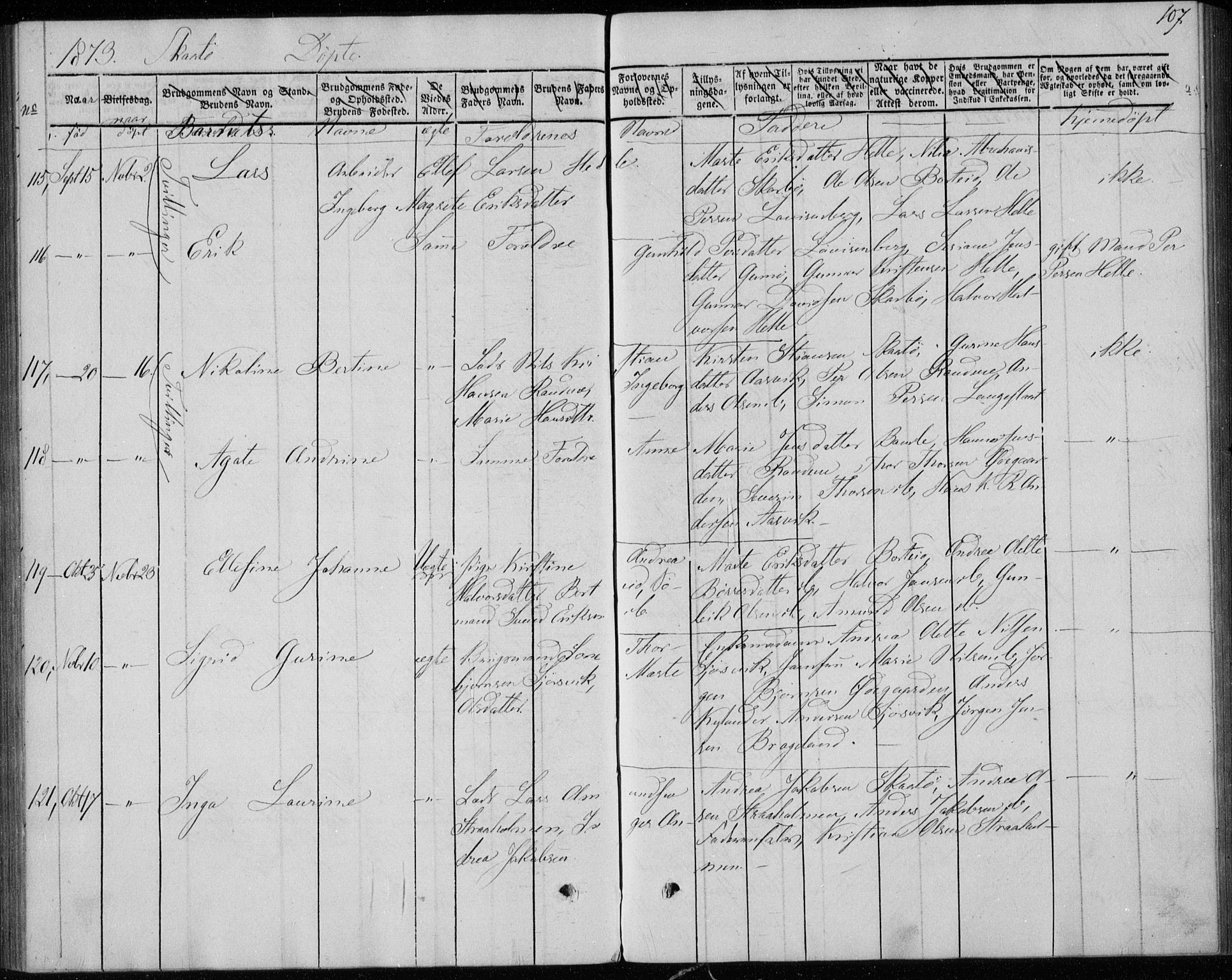 Sannidal kirkebøker, SAKO/A-296/F/Fa/L0010: Parish register (official) no. 10, 1855-1873, p. 107