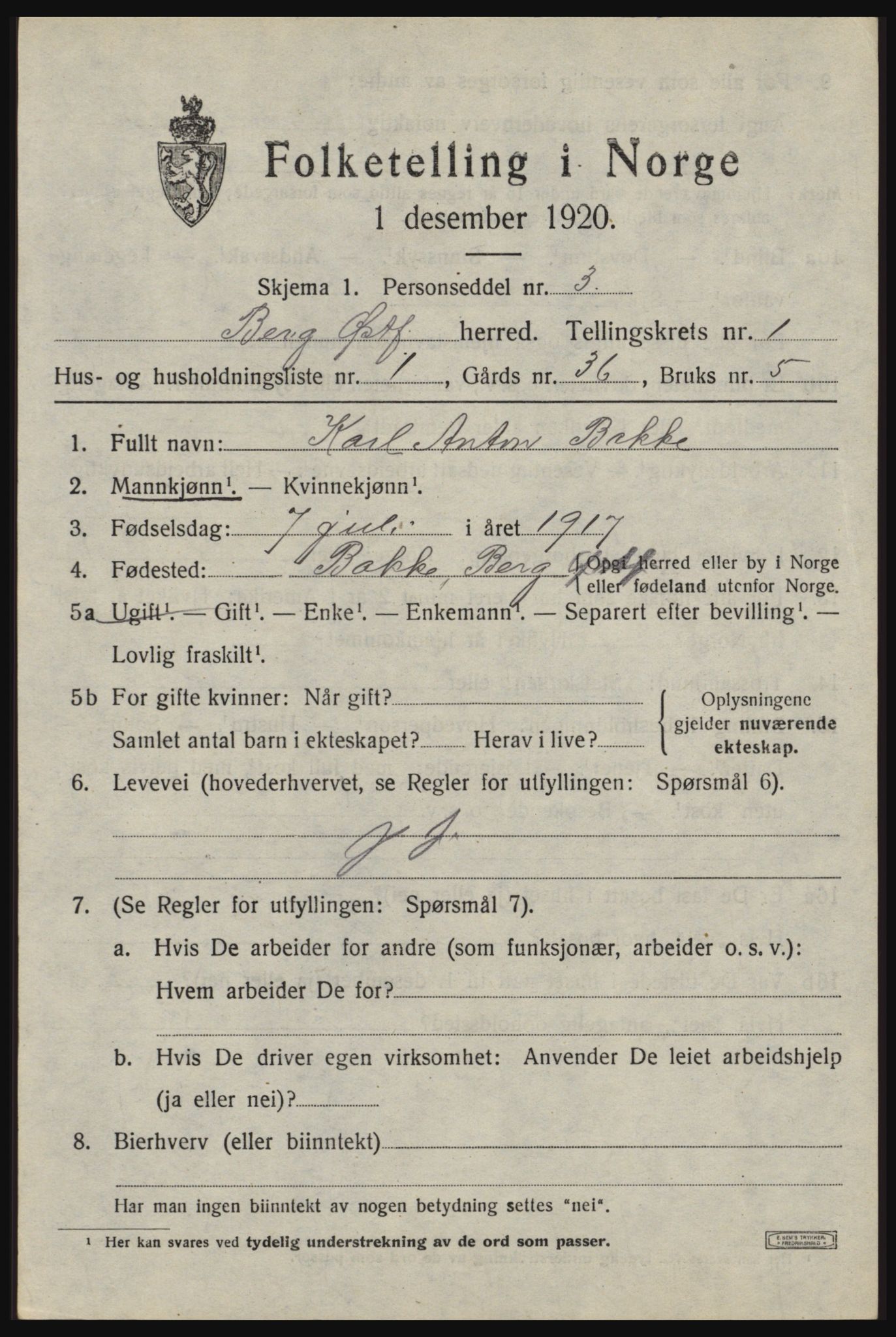 SAO, 1920 census for Berg, 1920, p. 1949